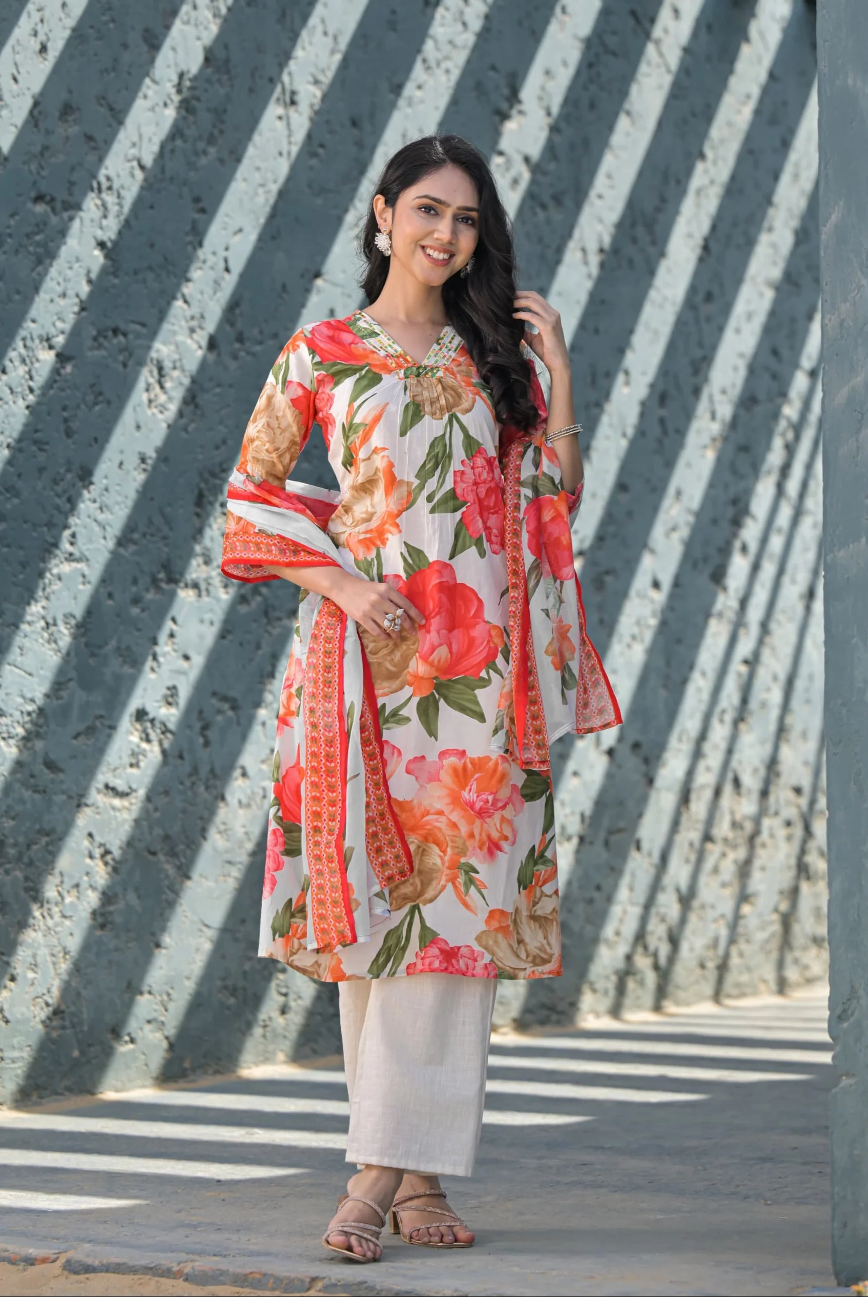 Swarnali Apricot Printed Cotton Suit Set - Image 4