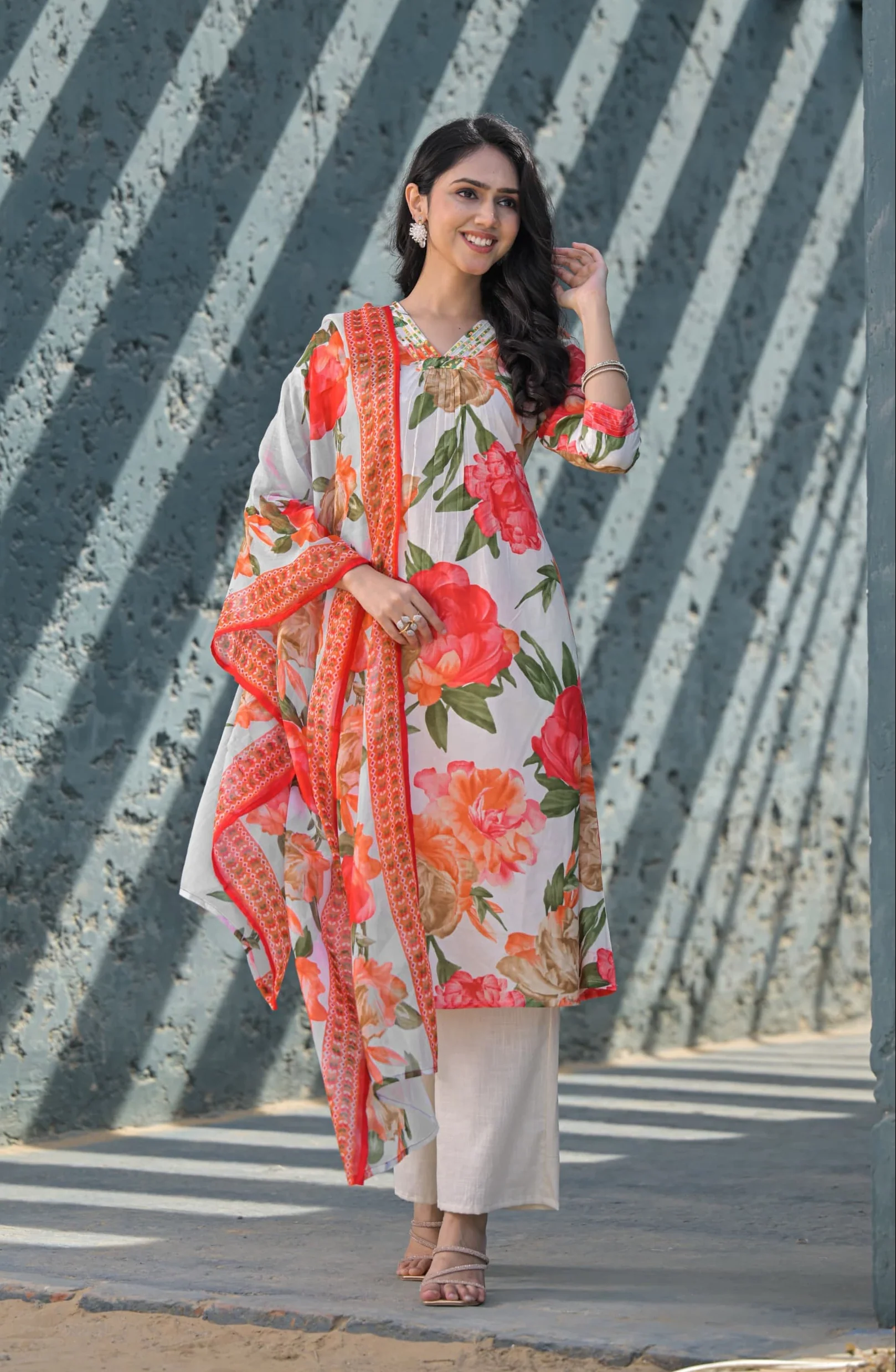 Swarnali Apricot Printed Cotton Suit Set - Image 6