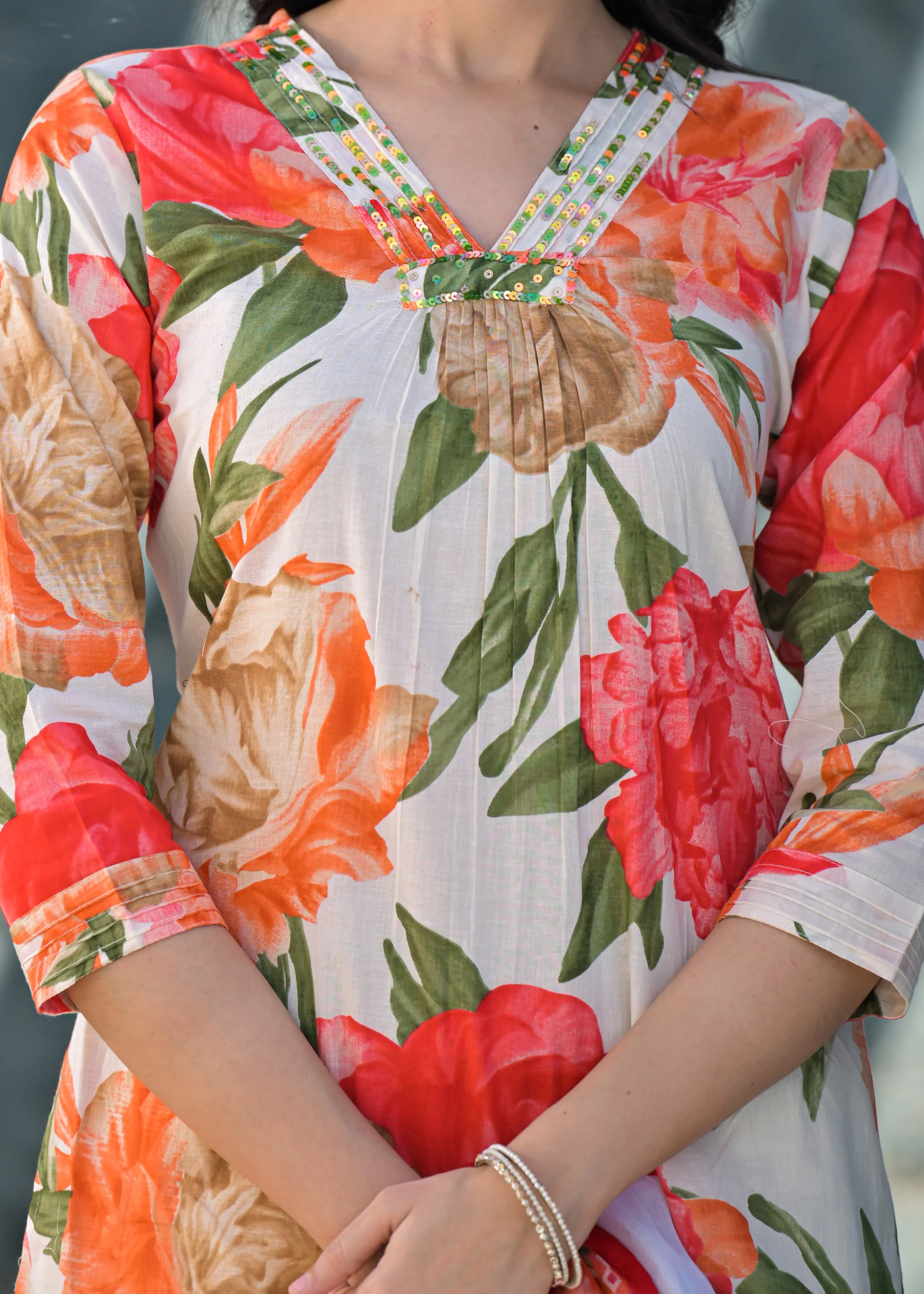 Swarnali Apricot Printed Cotton Suit Set - Image 7