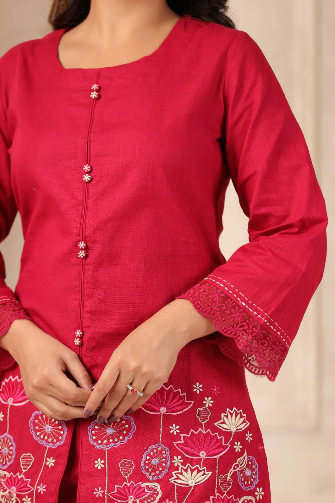 Mahua Carmine embroidery Cotton Co-ord set - Image 4