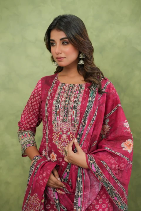 Brishti Rosy Printed Work Suit Set - Image 2