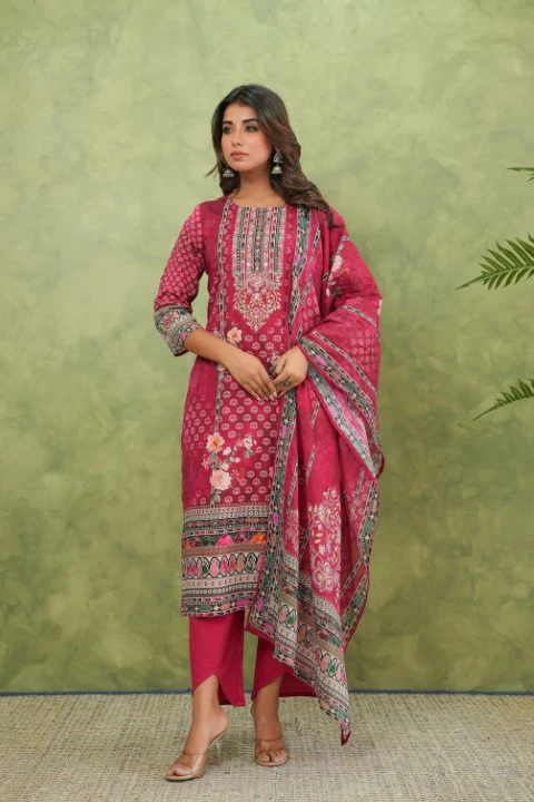 Brishti Rosy Printed Work Suit Set - Image 3