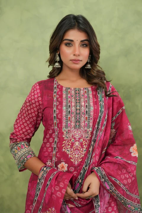 Brishti Rosy Printed Work Suit Set - Image 4