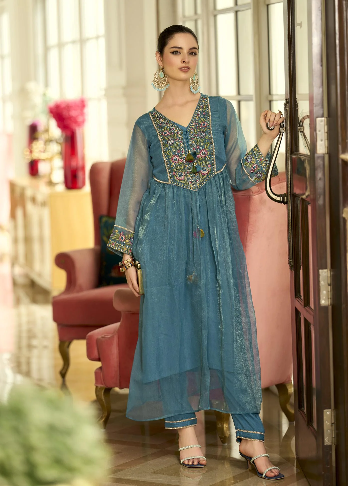 Prema hibis embroidery jacket suit set - Image 3