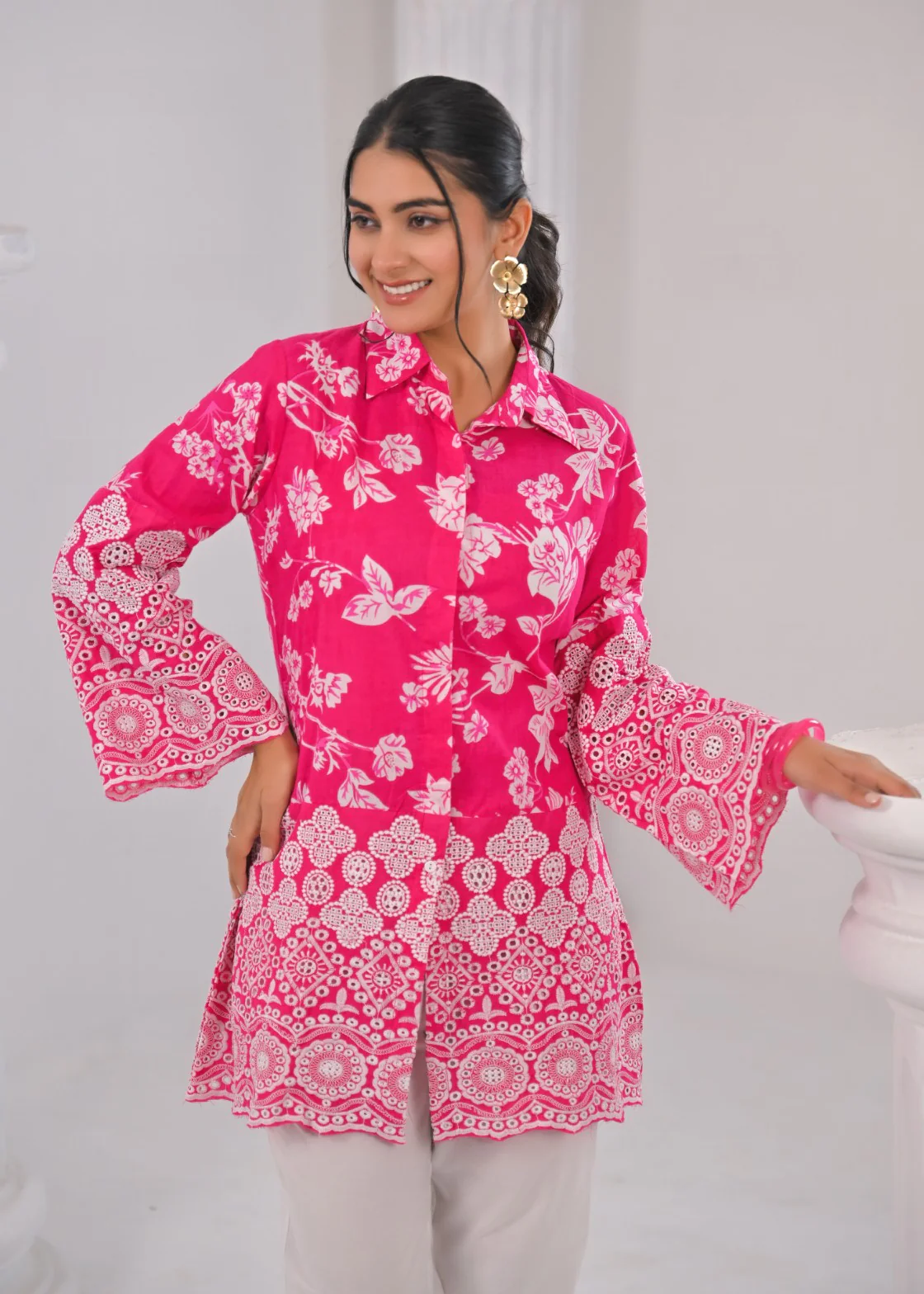 Shloka Rose Schiffli Cotton Co-ord Set - Image 2