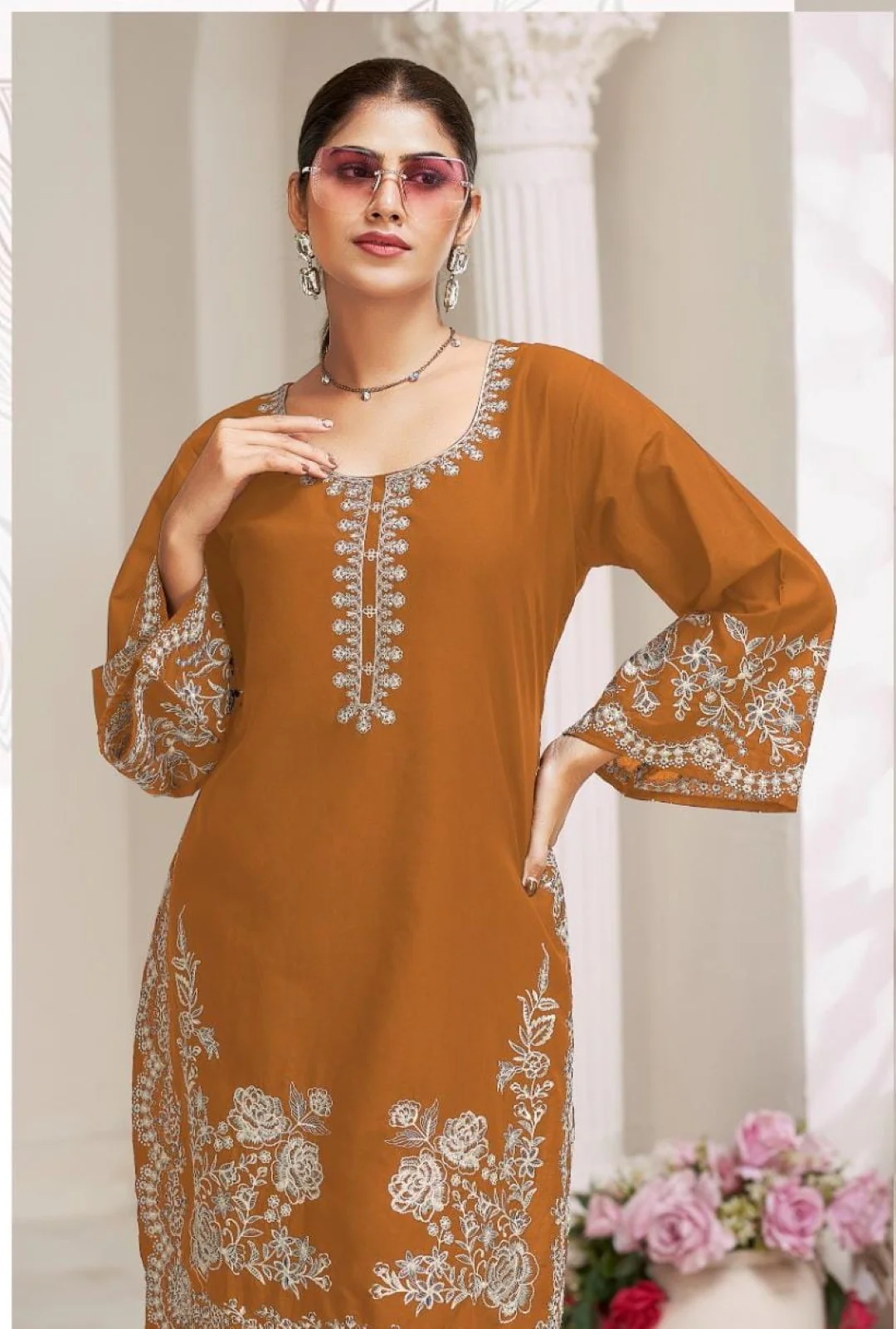 Akon apricot Embroidery Co-ord set - Image 2