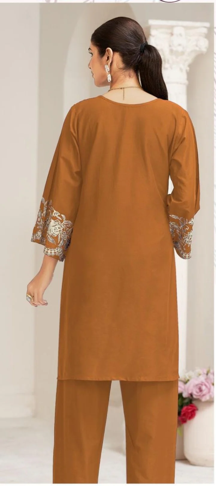 Akon apricot Embroidery Co-ord set - Image 3