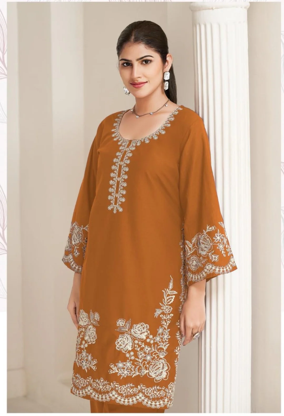 Akon apricot Embroidery Co-ord set - Image 4