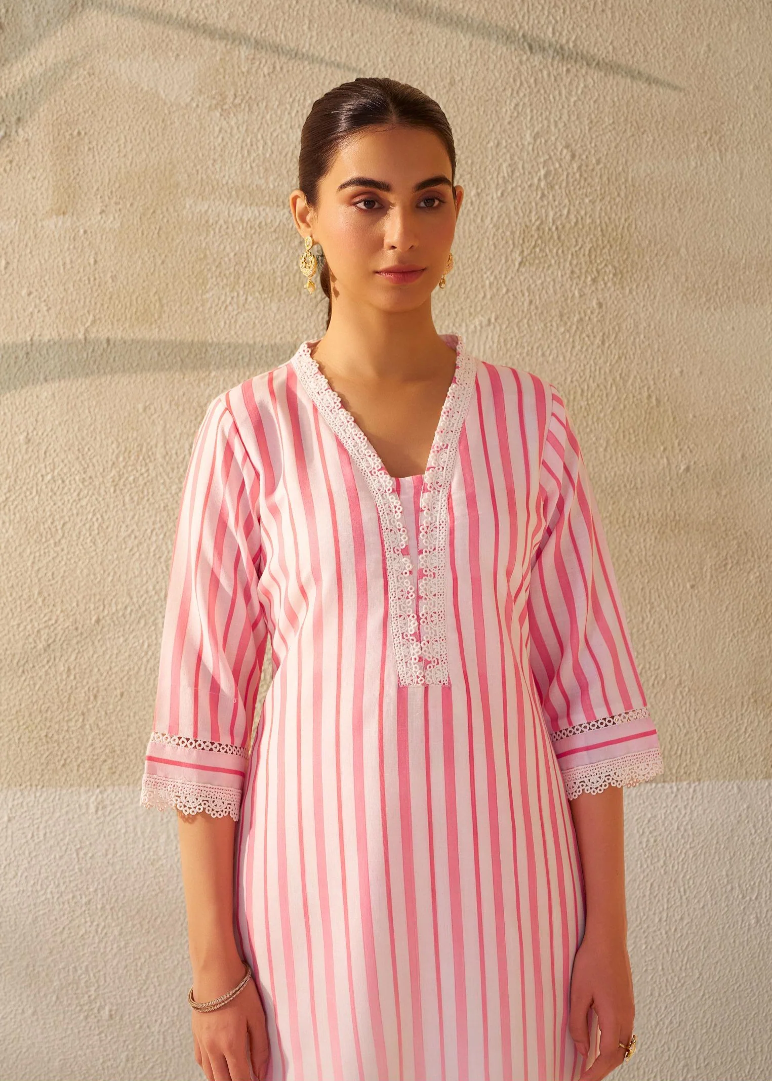 Nadira Pink&white Linen Cotton Suit set - Image 2