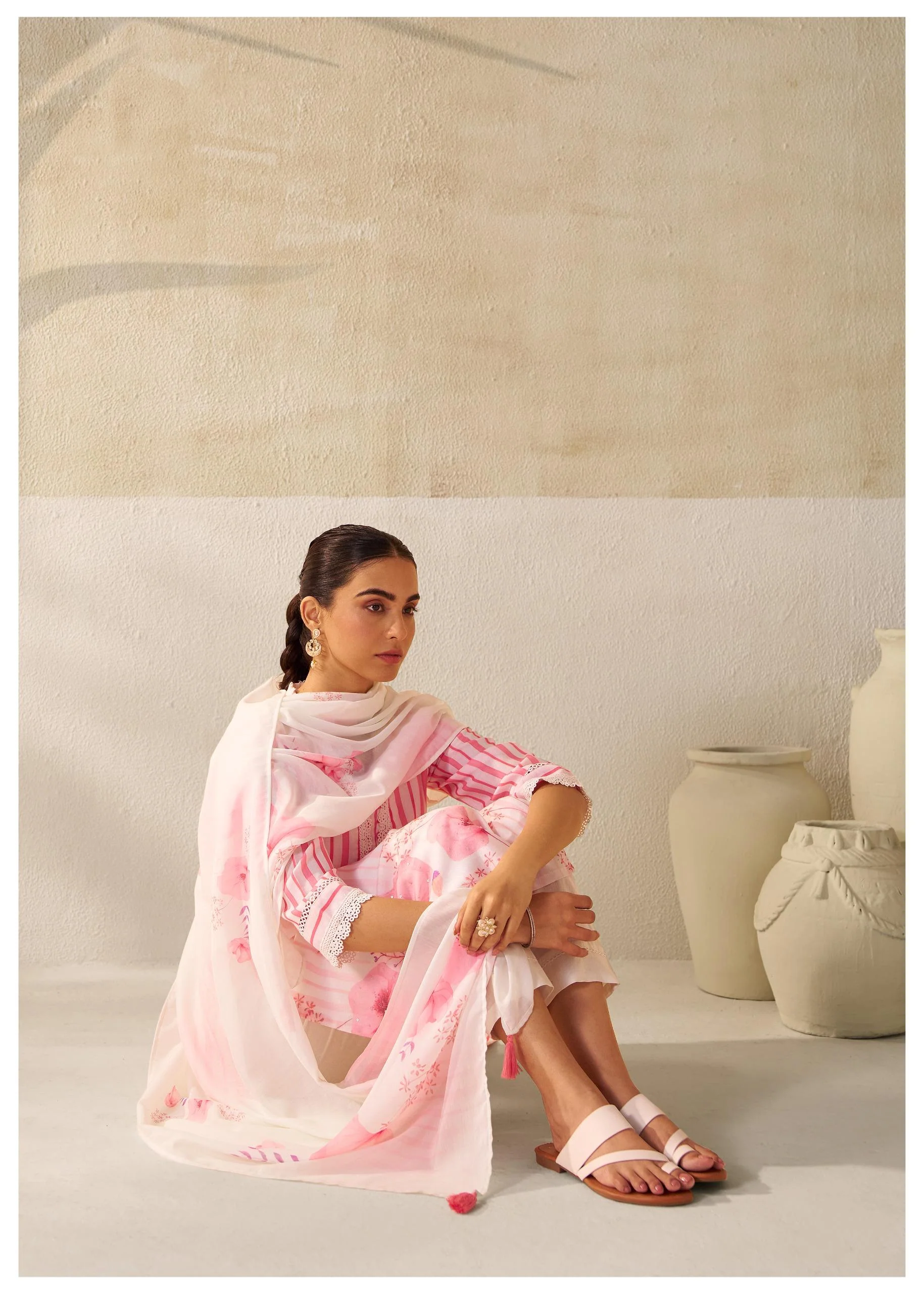 Nadira Pink&white Linen Cotton Suit set - Image 3