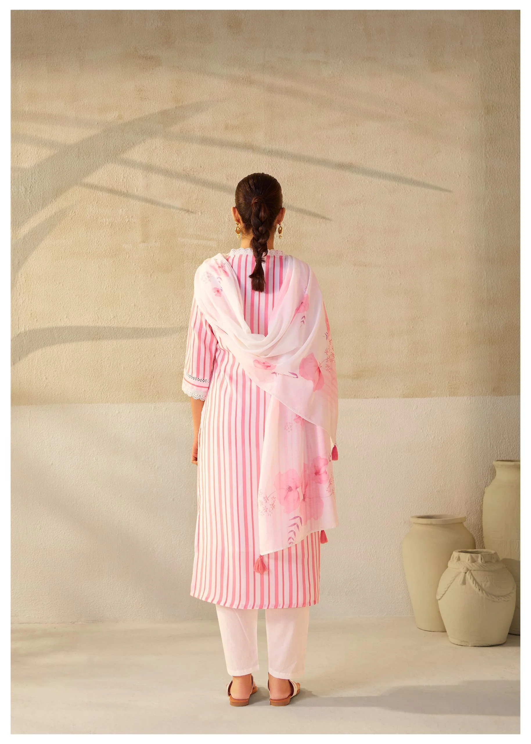 Nadira Pink&white Linen Cotton Suit set - Image 4