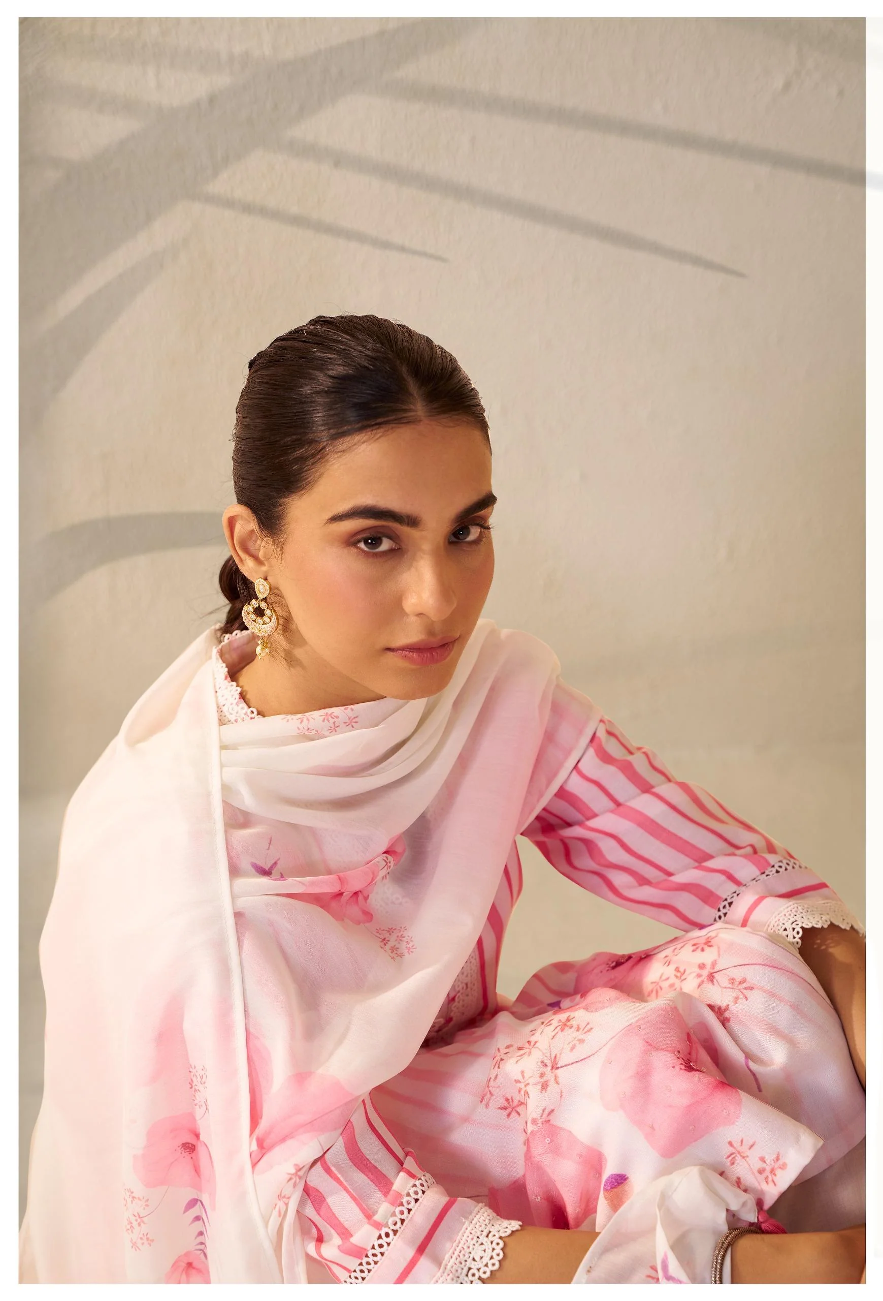 Nadira Pink&white Linen Cotton Suit set - Image 5