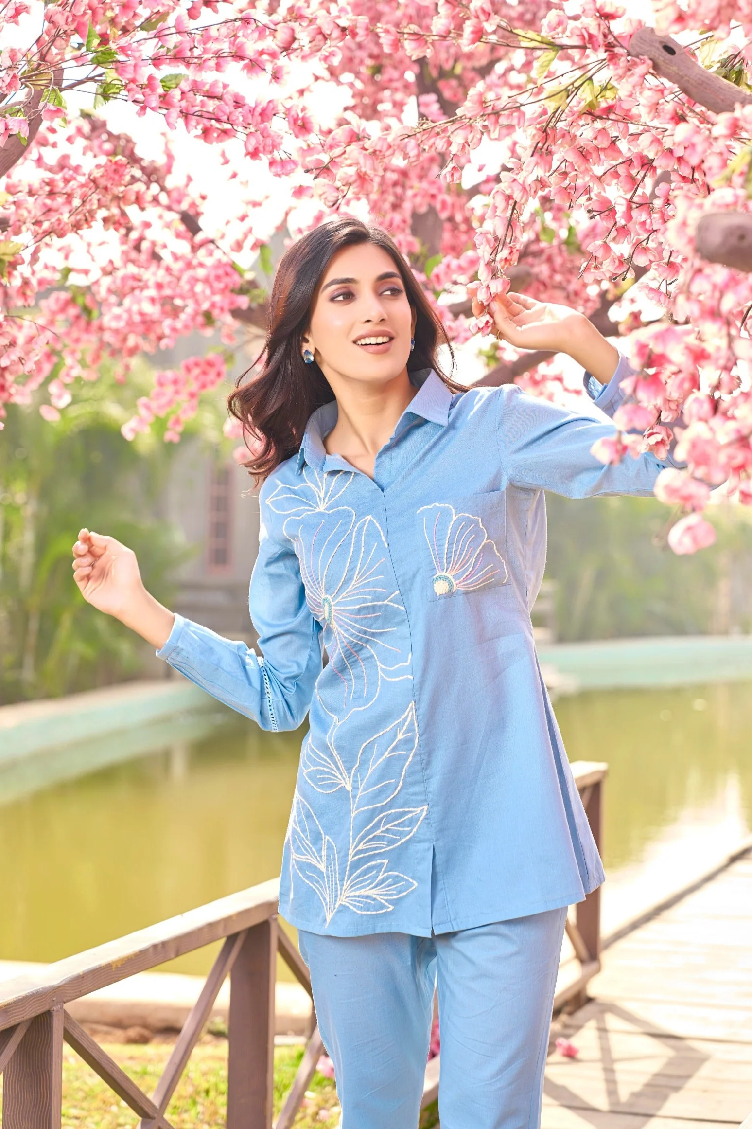 Iyana SoftBlue Embroidery Cotton  Co-ord Set - Image 2
