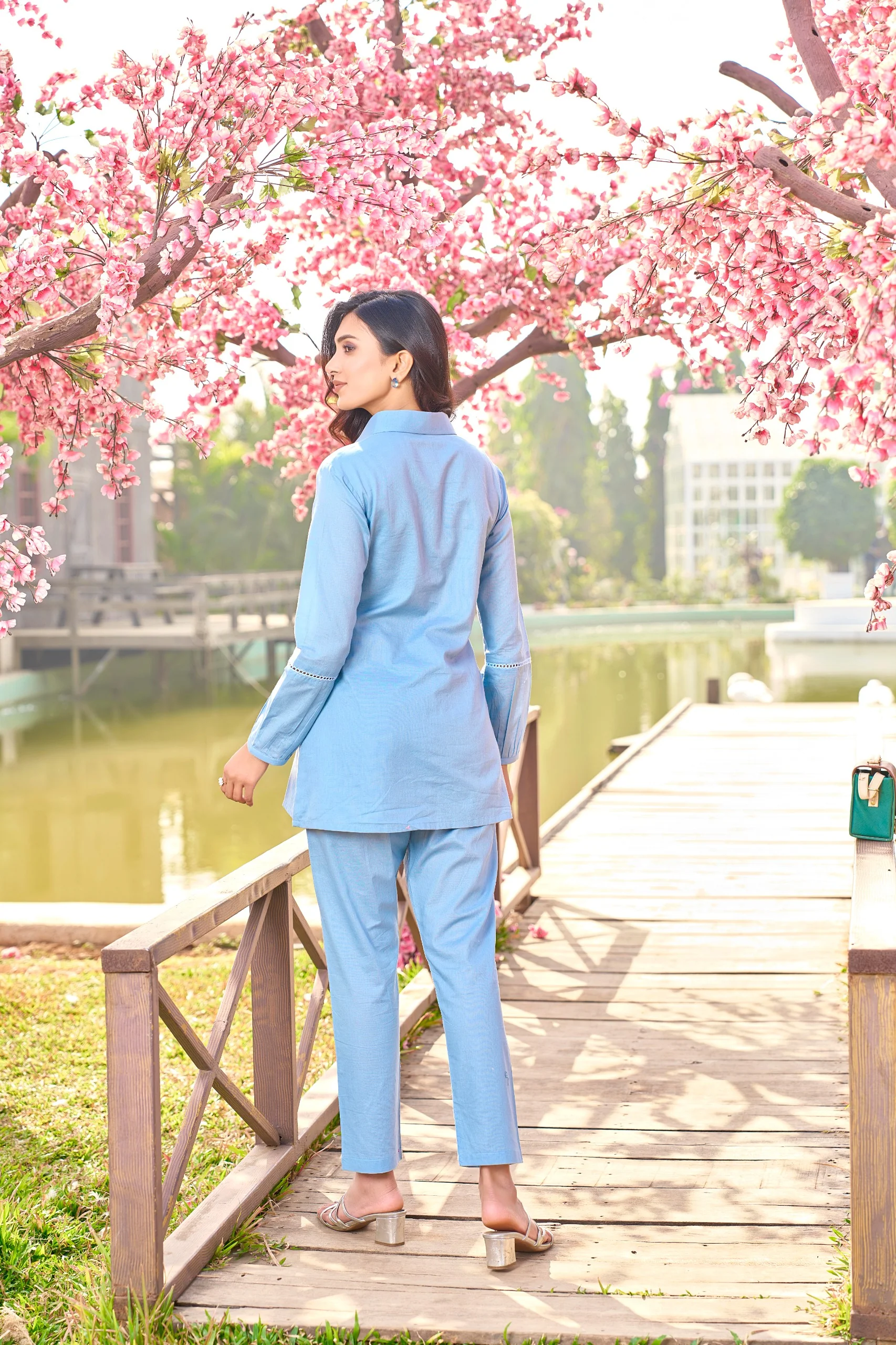 Iyana SoftBlue Embroidery Cotton  Co-ord Set - Image 3