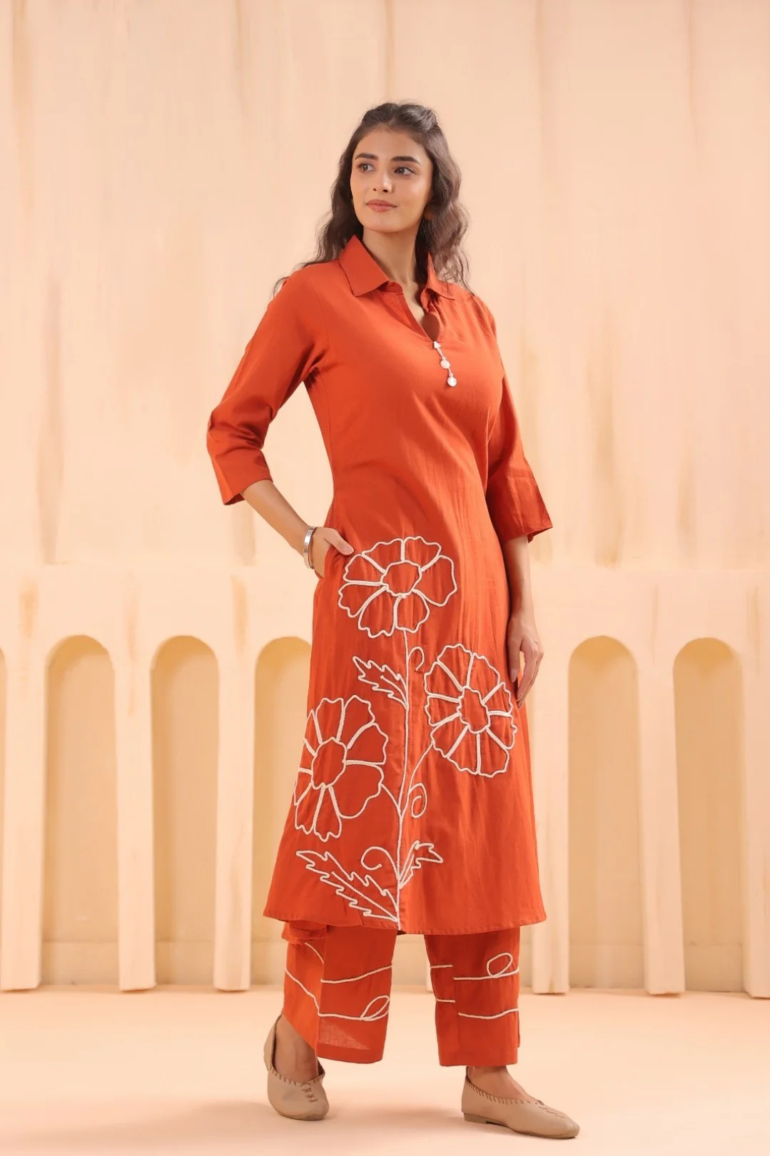 Chhavi Flame Embroidered Kurta Pant Set - Image 3