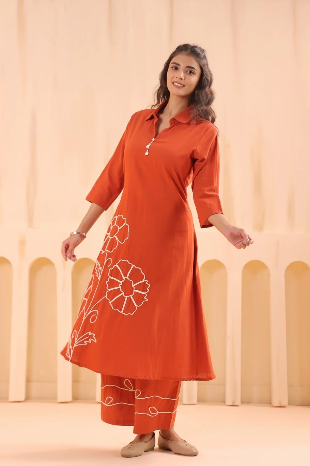 Chhavi Flame Embroidered Kurta Pant Set - Image 4