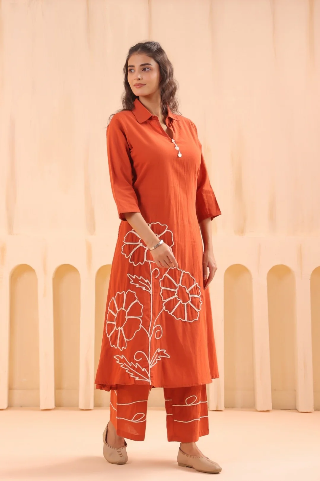 Chhavi Flame Embroidered Kurta Pant Set - Image 6