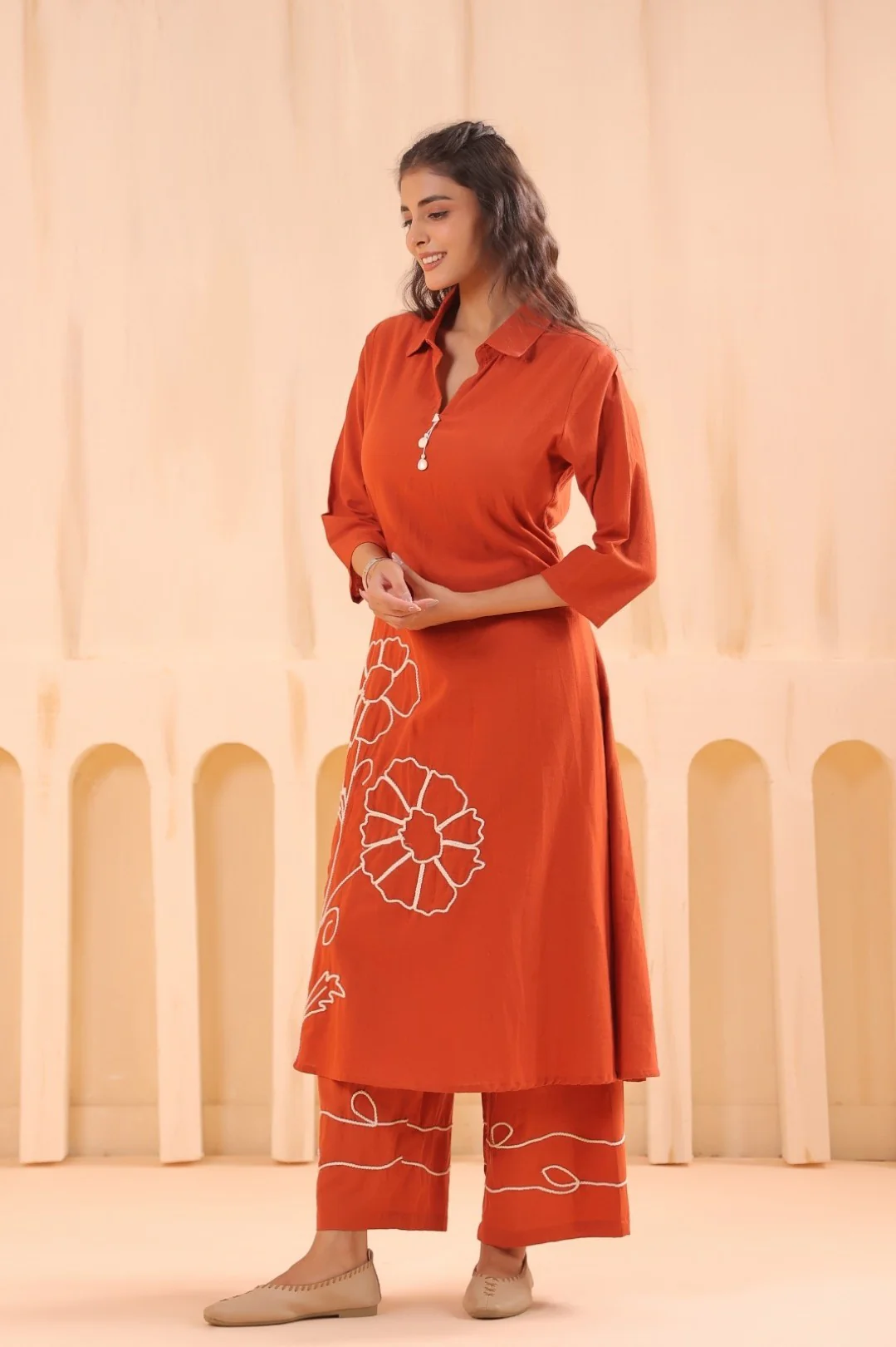 Chhavi Flame Embroidered Kurta Pant Set - Image 7