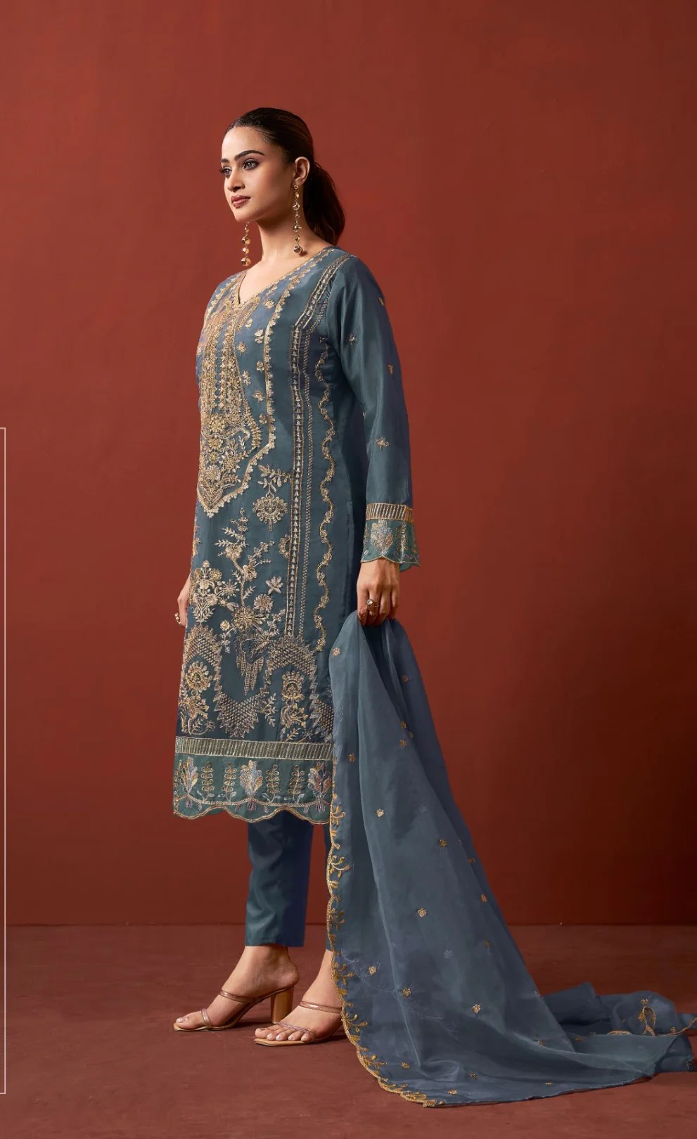 Shamsad slate Full Work lawn suit set - Image 3