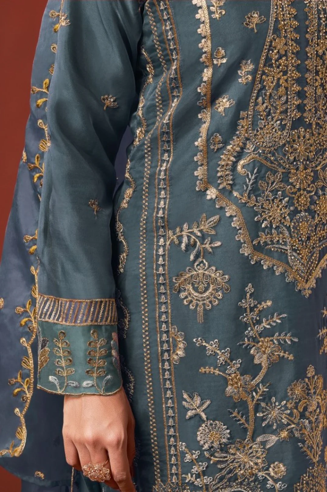 Shamsad slate Full Work lawn suit set - Image 4