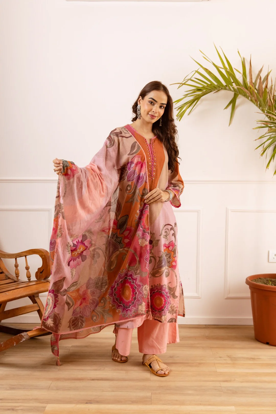 Karen Salmon Cotton Suit set - Image 4