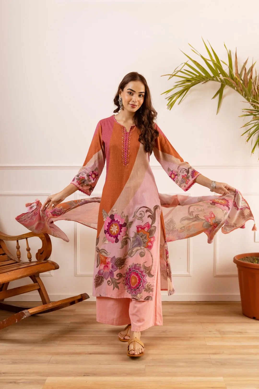 Karen Salmon Cotton Suit set - Image 5