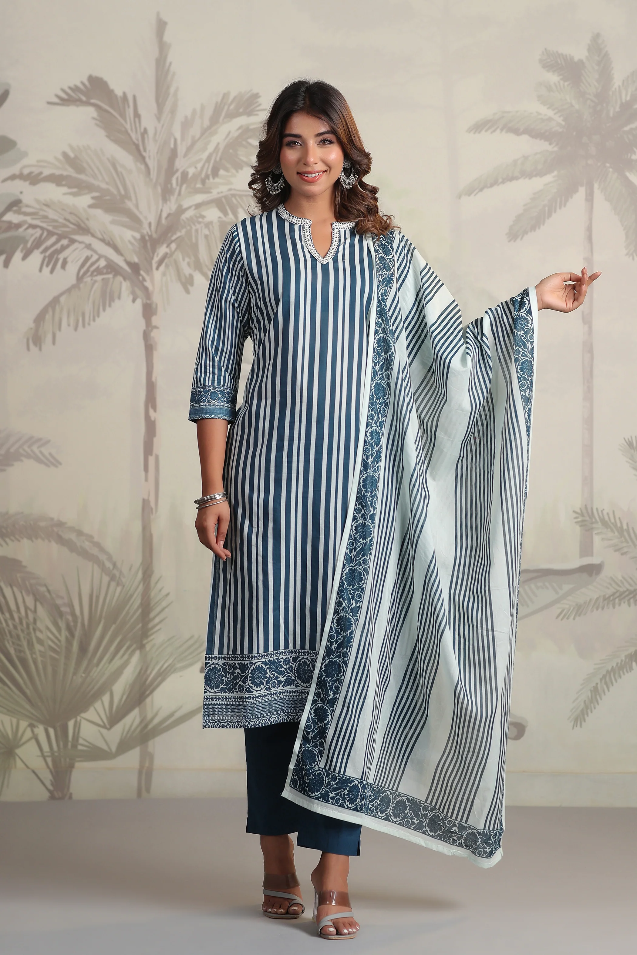 Yachi Blue Cotton Suit Set - Image 4