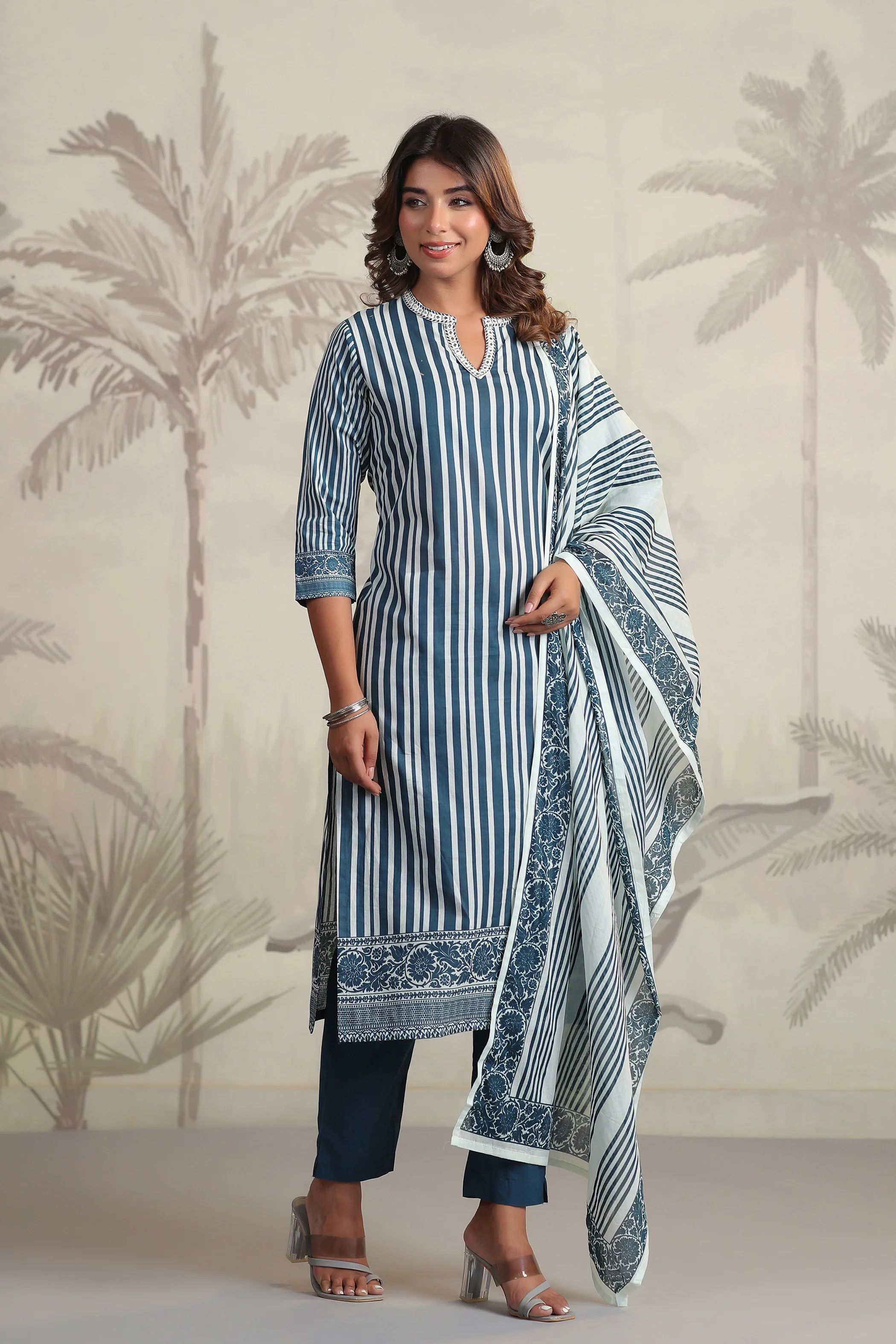 Yachi Blue Cotton Suit Set - Image 5