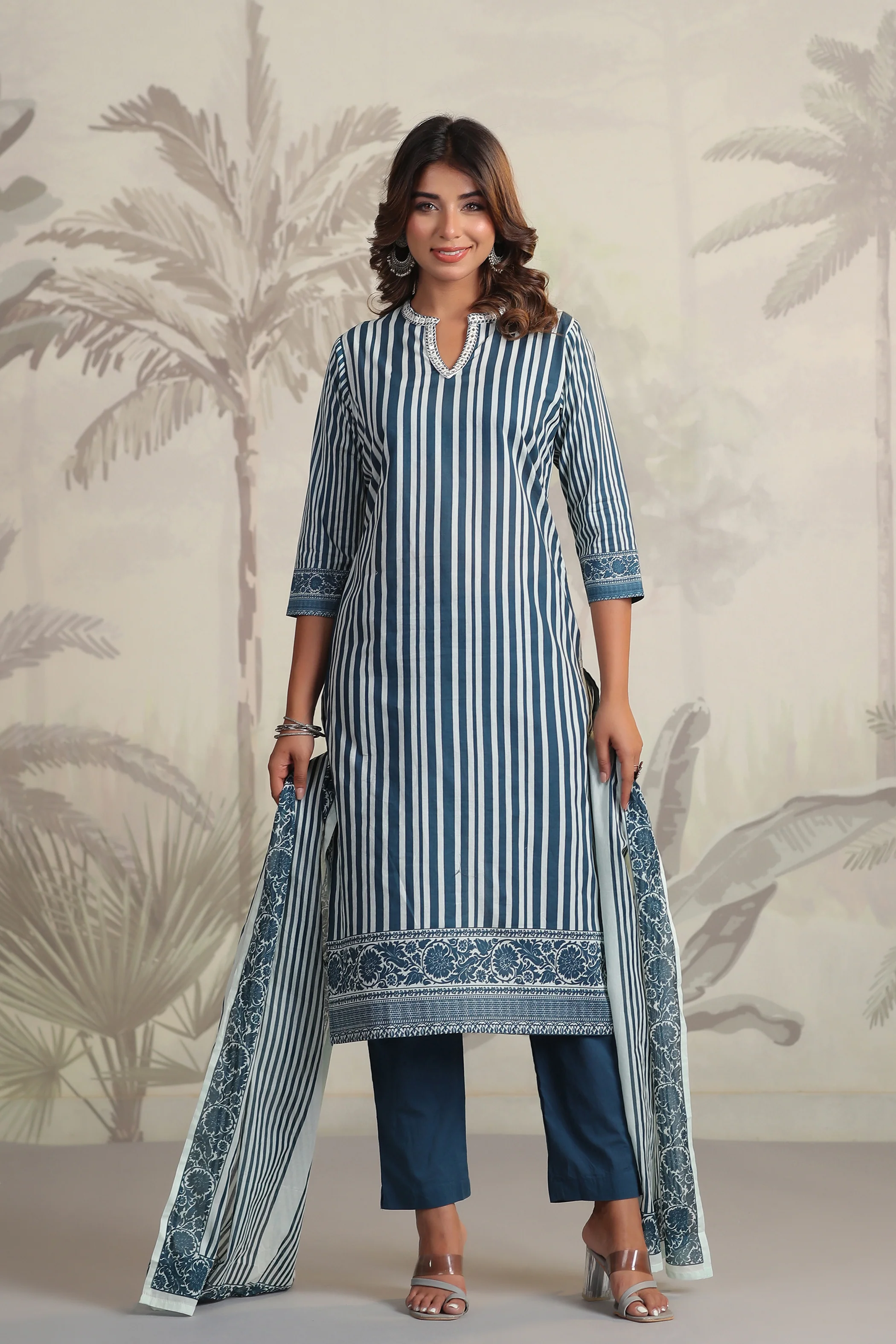 Yachi Blue Cotton Suit Set - Image 7
