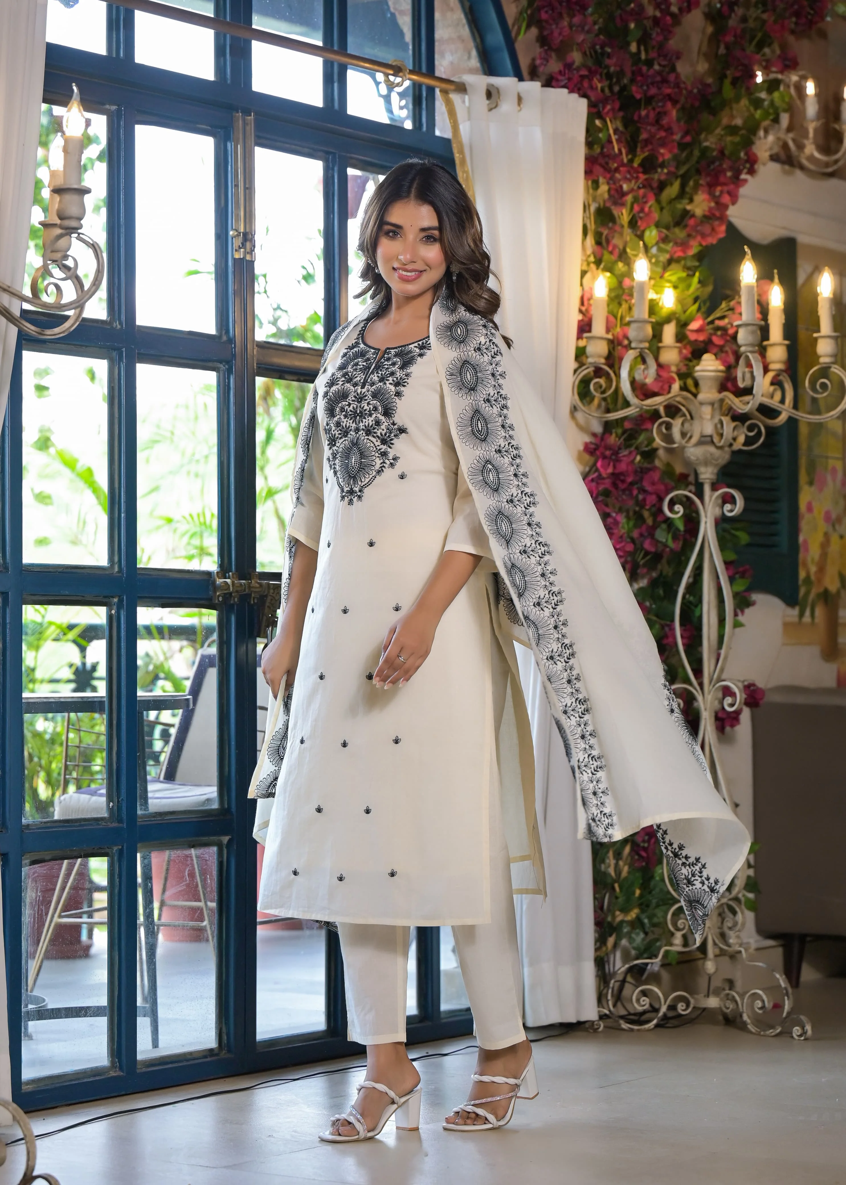 Sagarika Pearljade Embroided Cotton Suit Set - Image 3