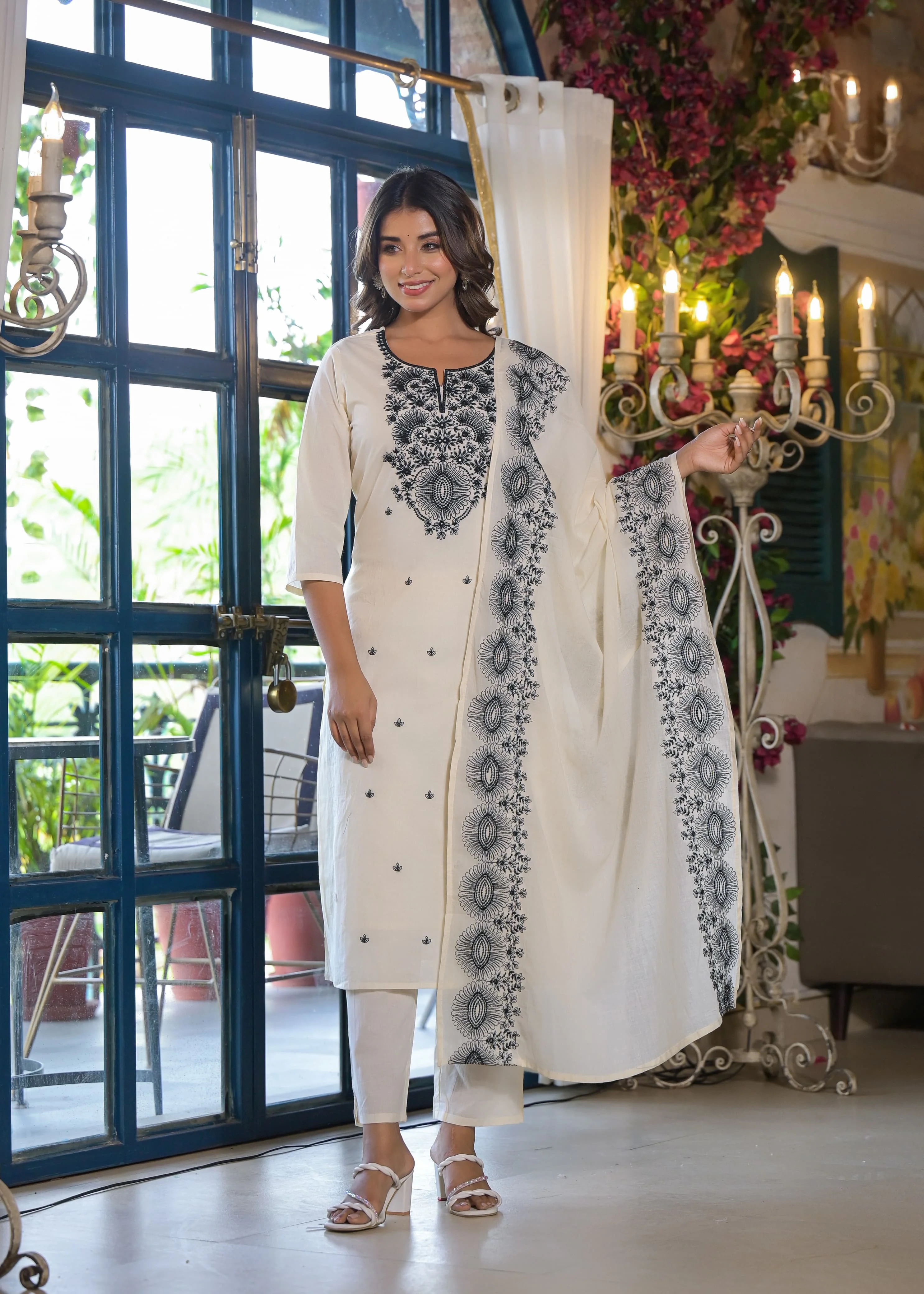 Sagarika Pearljade Embroided Cotton Suit Set - Image 4