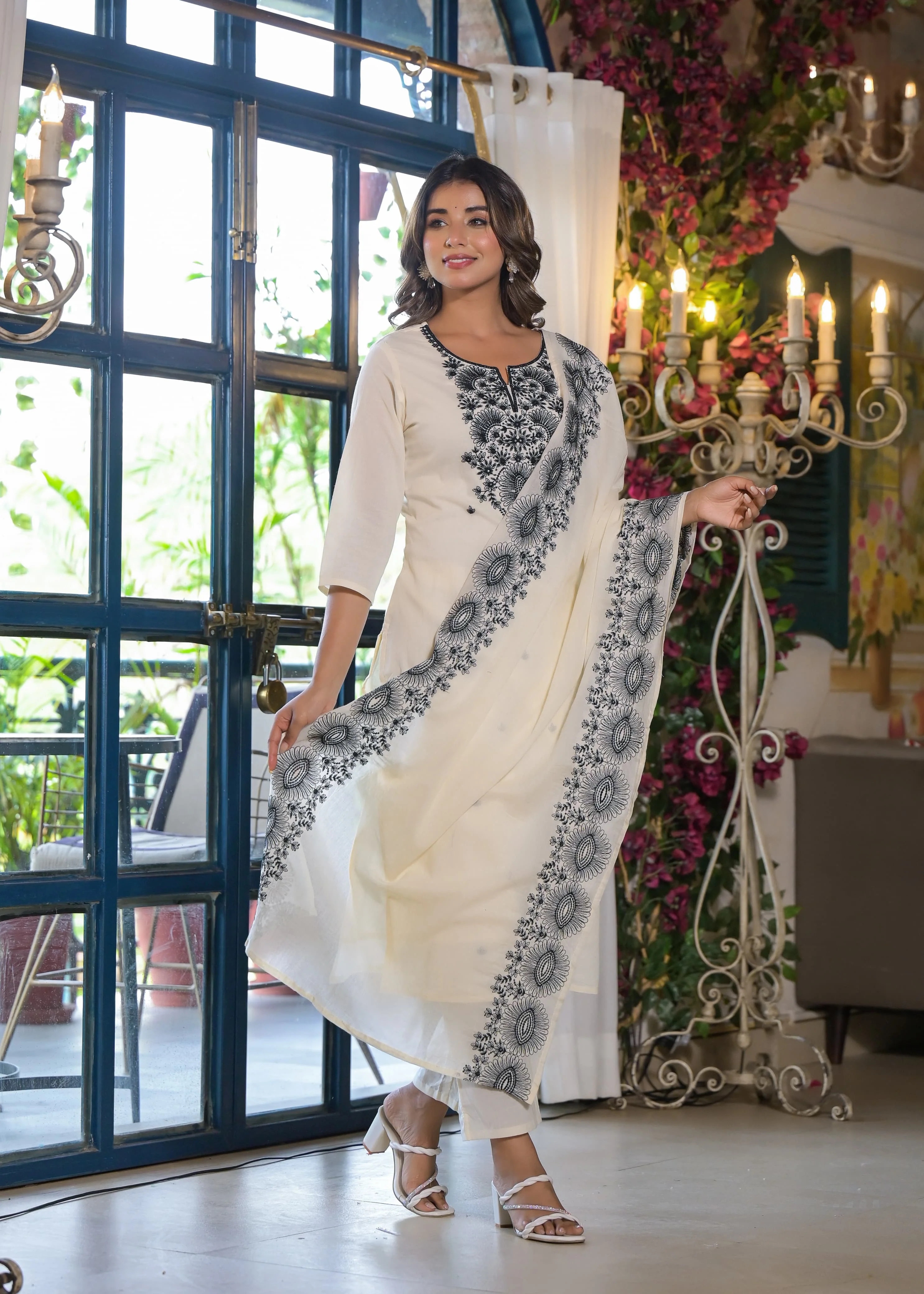 Sagarika Pearljade Embroided Cotton Suit Set - Image 5