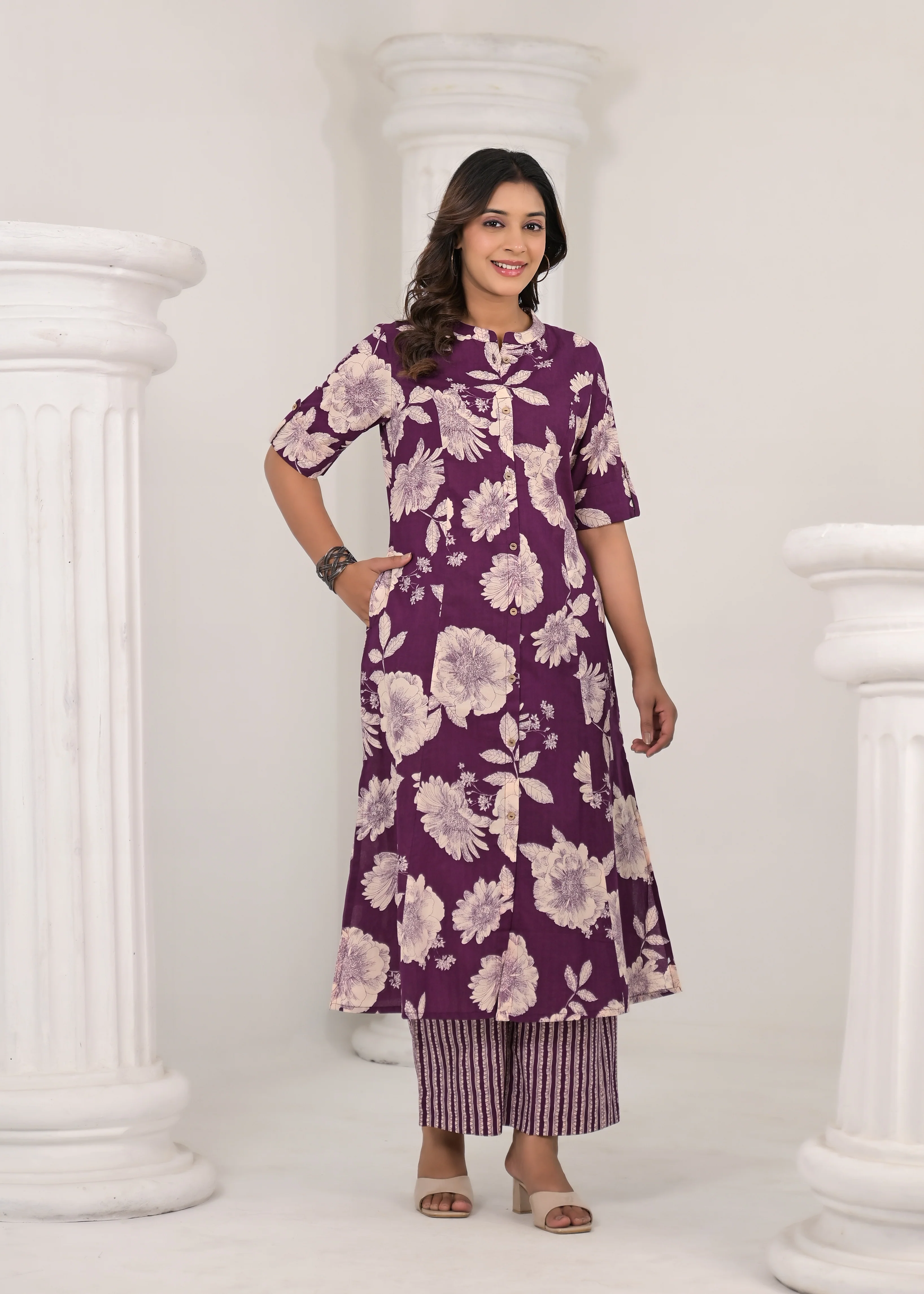 SNEHA ORCHID COTTON KURTA PANT SET - Image 3