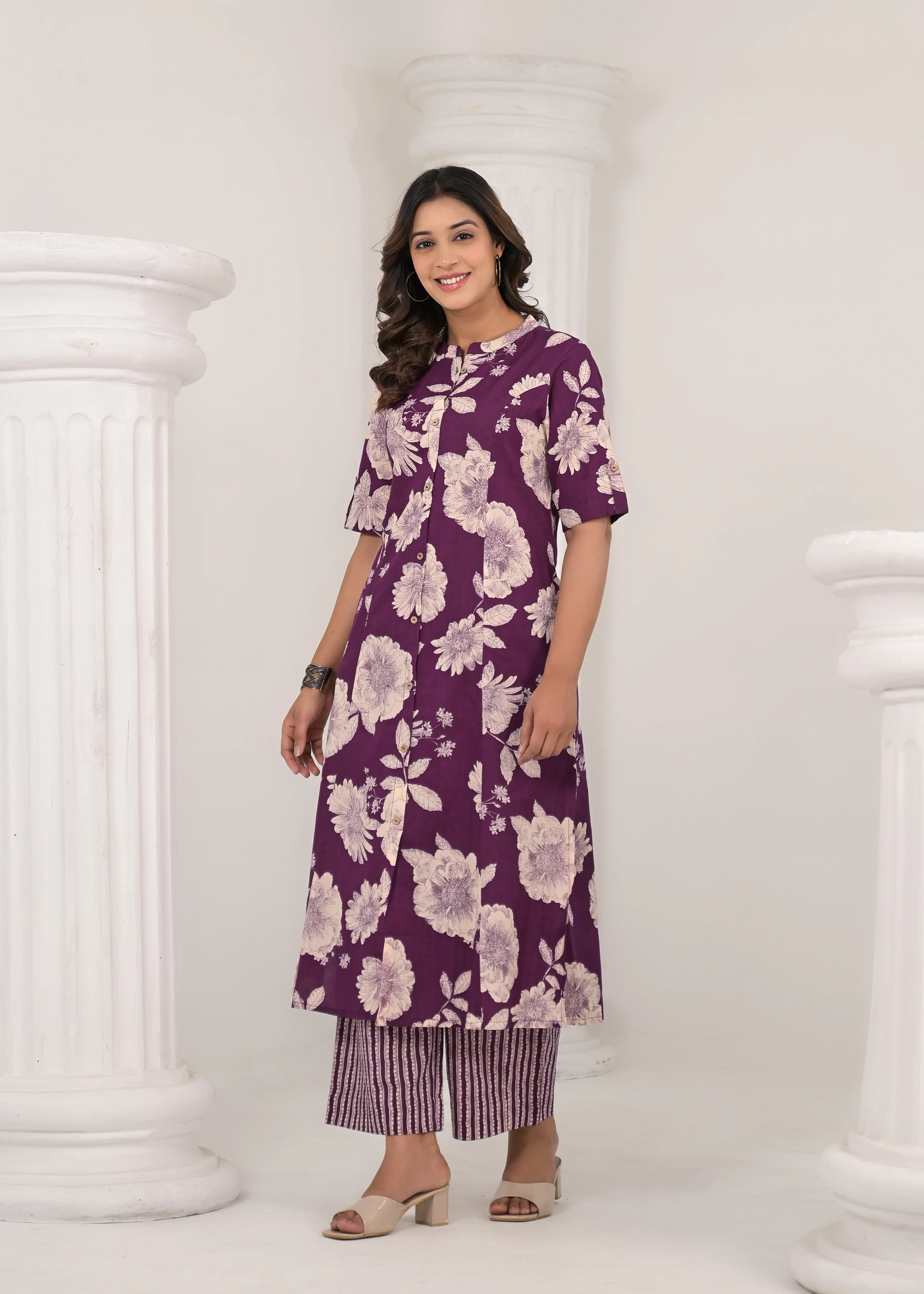 SNEHA ORCHID COTTON KURTA PANT SET - Image 5