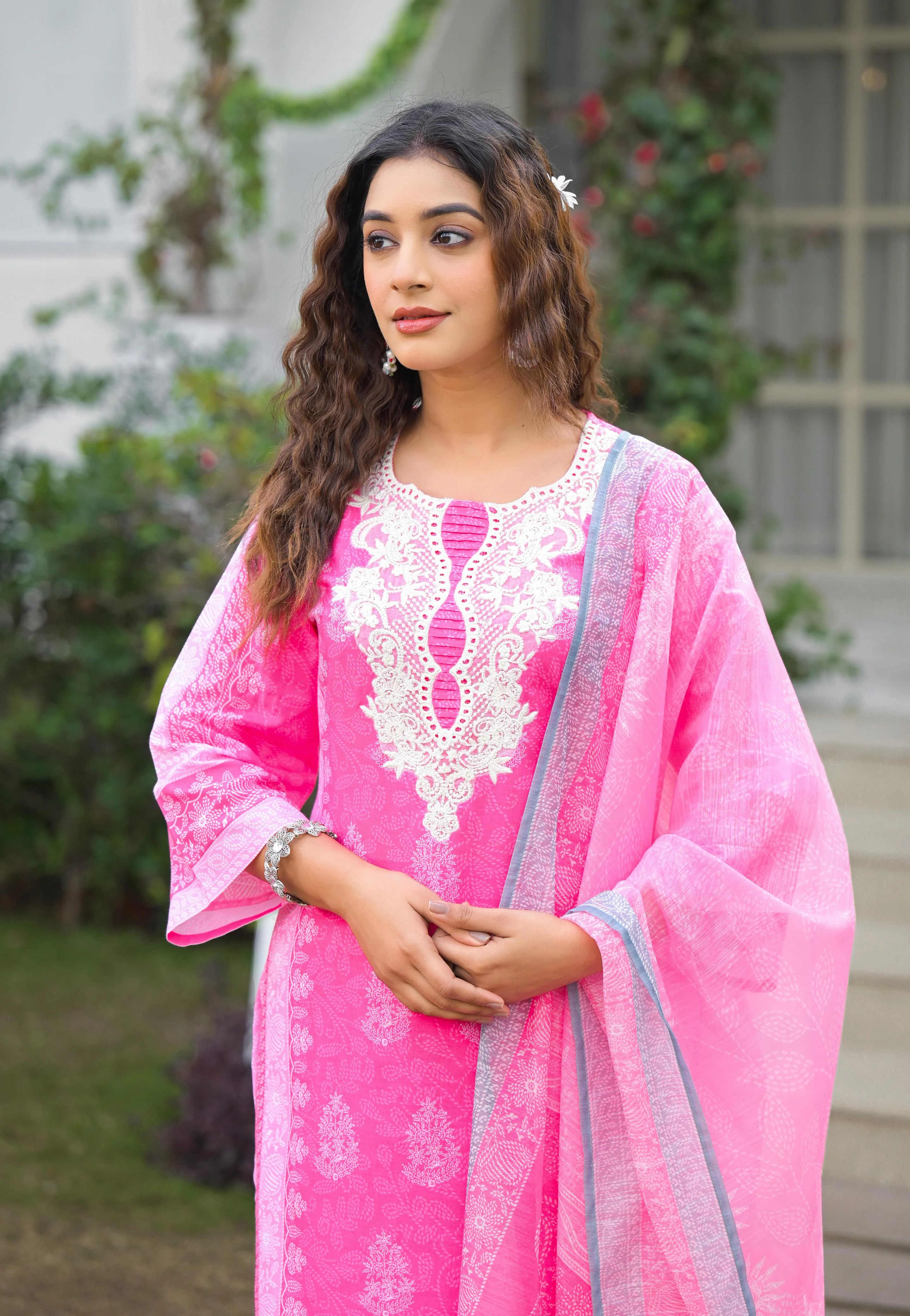 Tridhara Rose Cotton suit set - Image 3