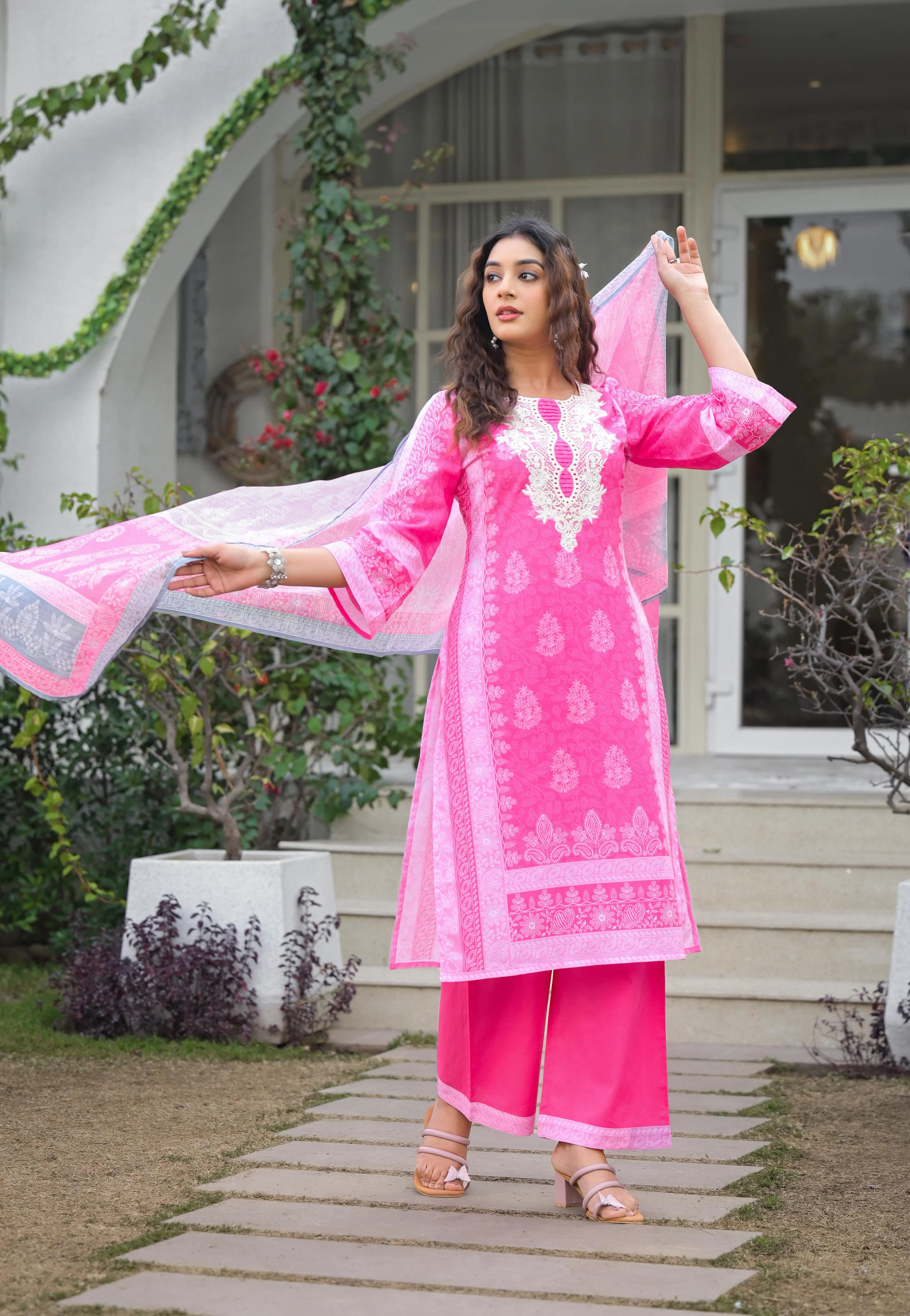 Tridhara Rose Cotton suit set - Image 4