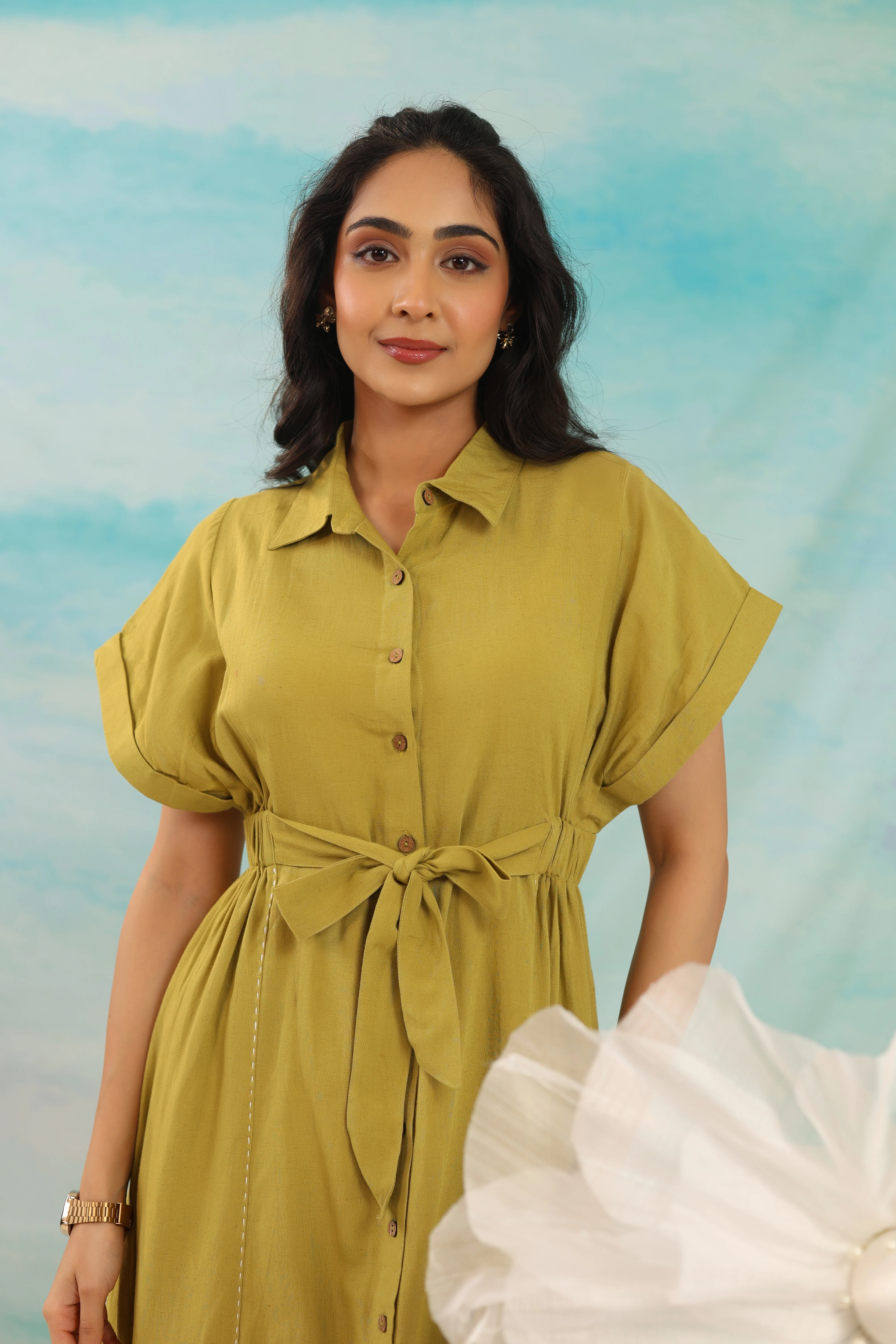 Purna Pine Pure Cotton Tie up dress - Image 2