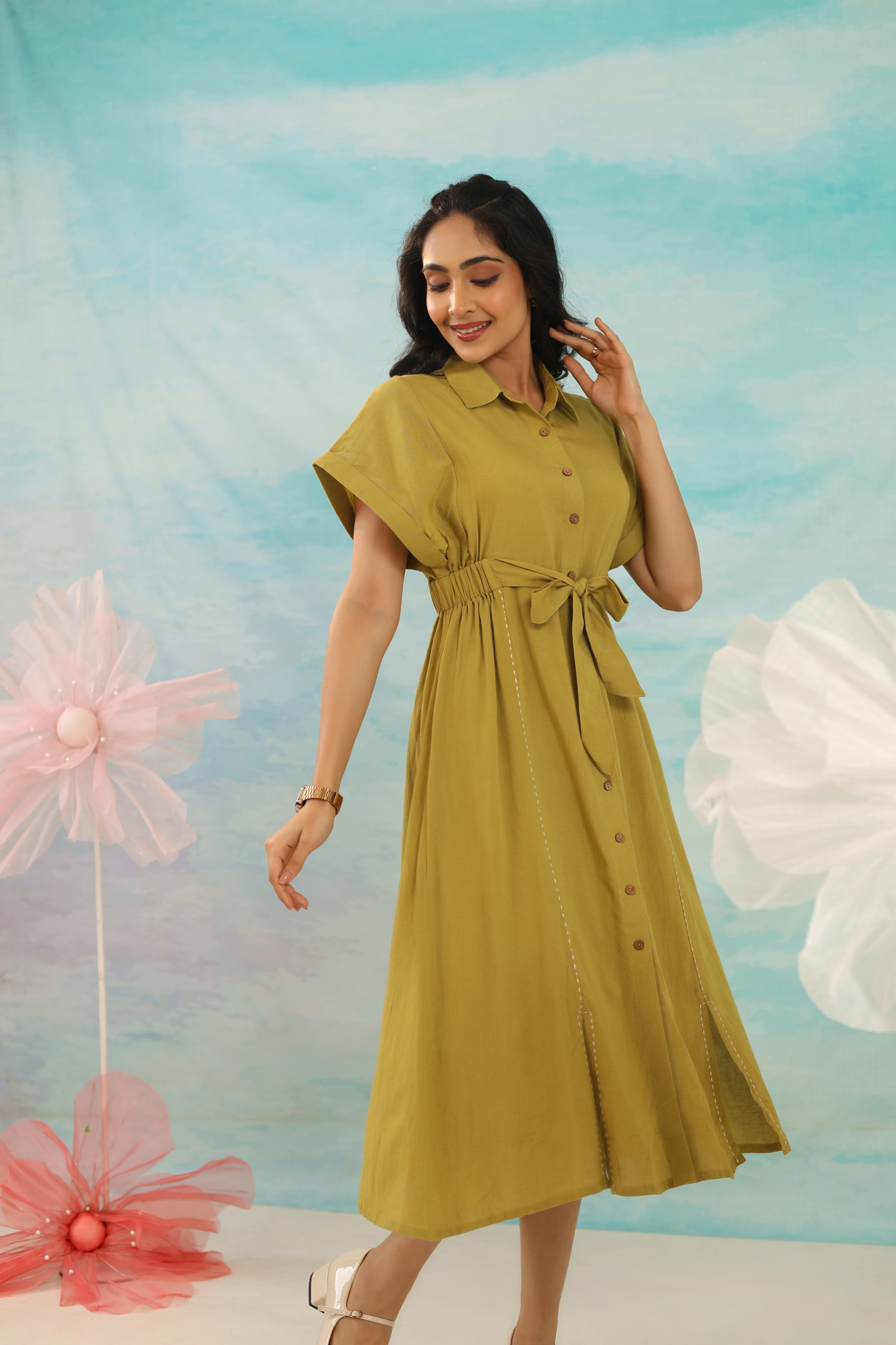 Purna Pine Pure Cotton Tie up dress - Image 4
