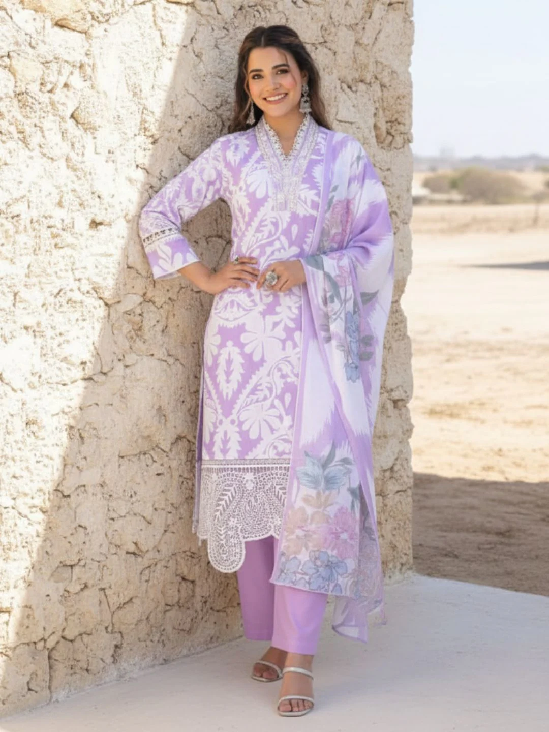 Tridhara Orchid Cotton Suit Set - Image 2