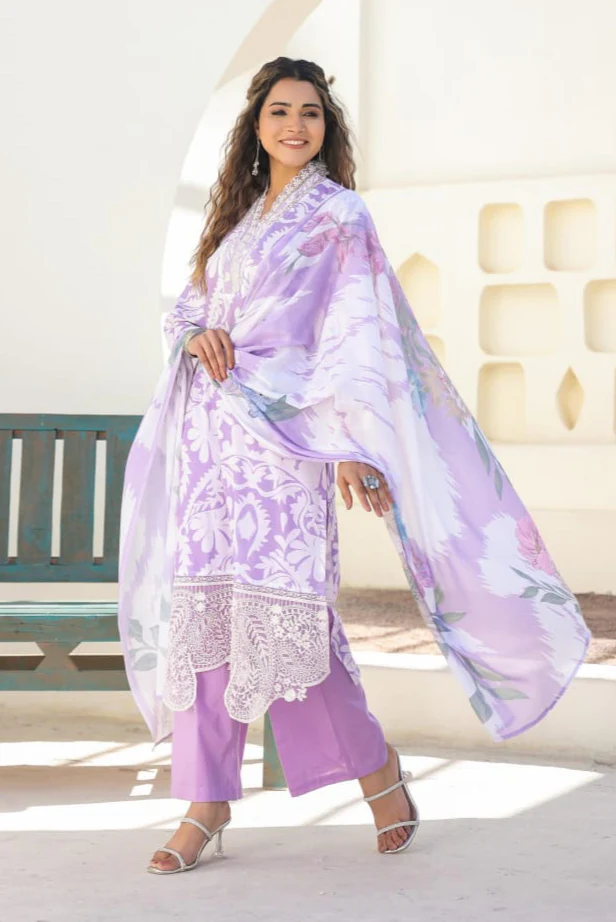 Tridhara Orchid Cotton Suit Set - Image 3