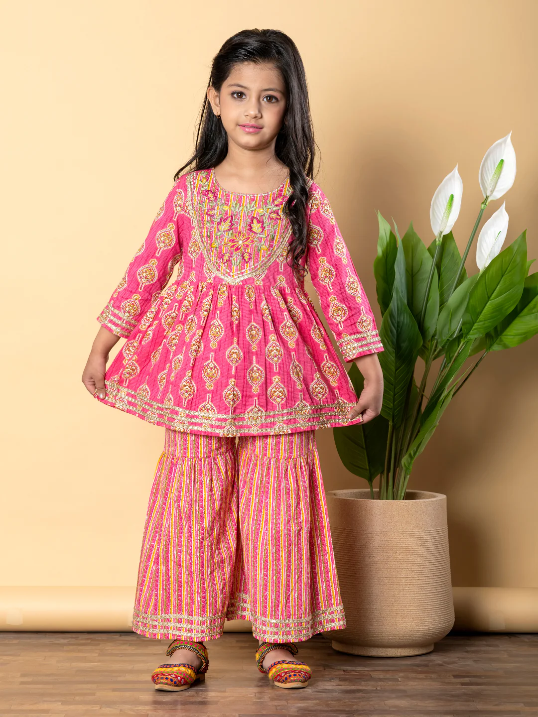 Indra Rani Kids Pure cotton Kurta Sharara Set - Image 4
