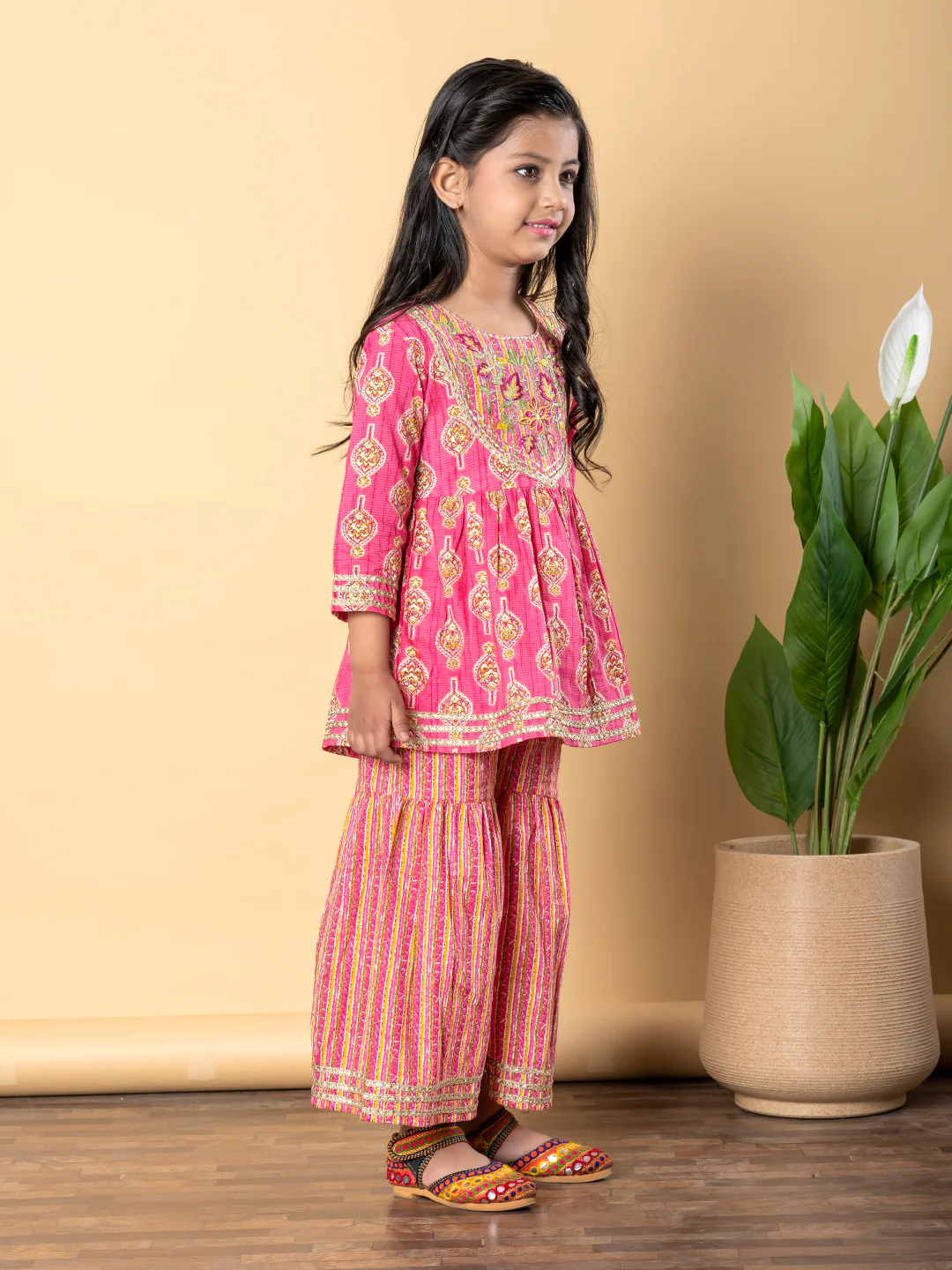 Indra Rani Kids Pure cotton Kurta Sharara Set - Image 8