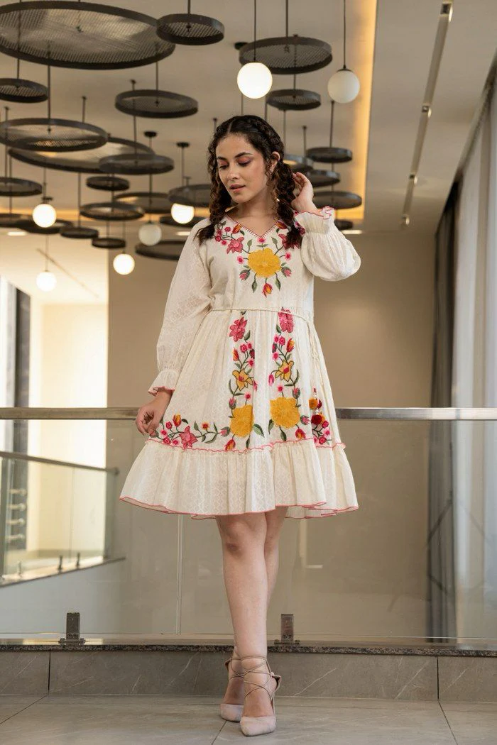 Hemal Marigold embroidered Cotton Dress - Image 5