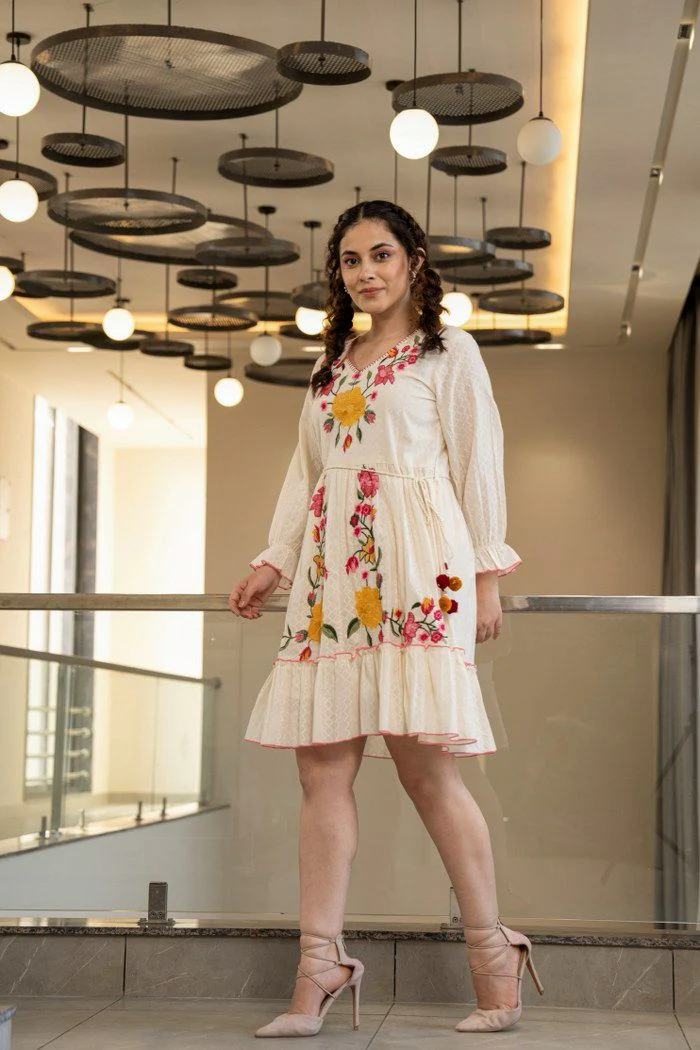 Hemal Marigold embroidered Cotton Dress - Image 6