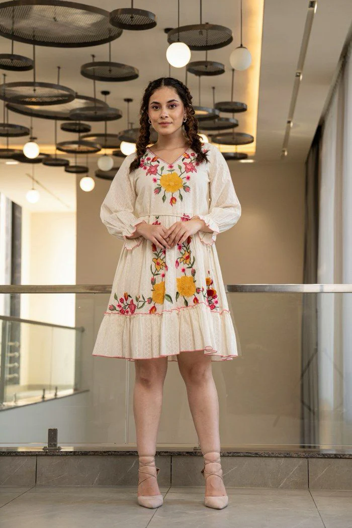 Hemal Marigold embroidered Cotton Dress - Image 7