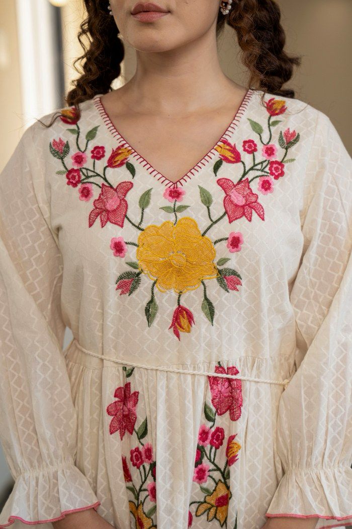 Hemal Marigold embroidered Cotton Dress - Image 8