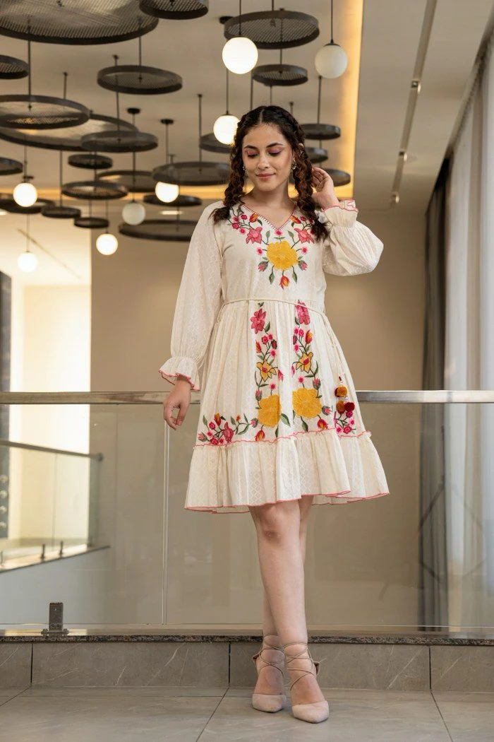 Hemal Marigold embroidered Cotton Dress - Image 9