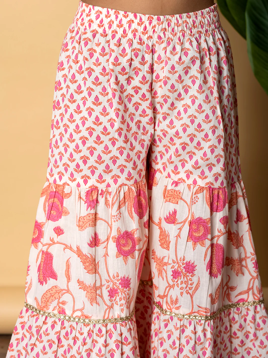 Indra Apricot Kids Cotton Printed Kurta Sharara Set - Image 6