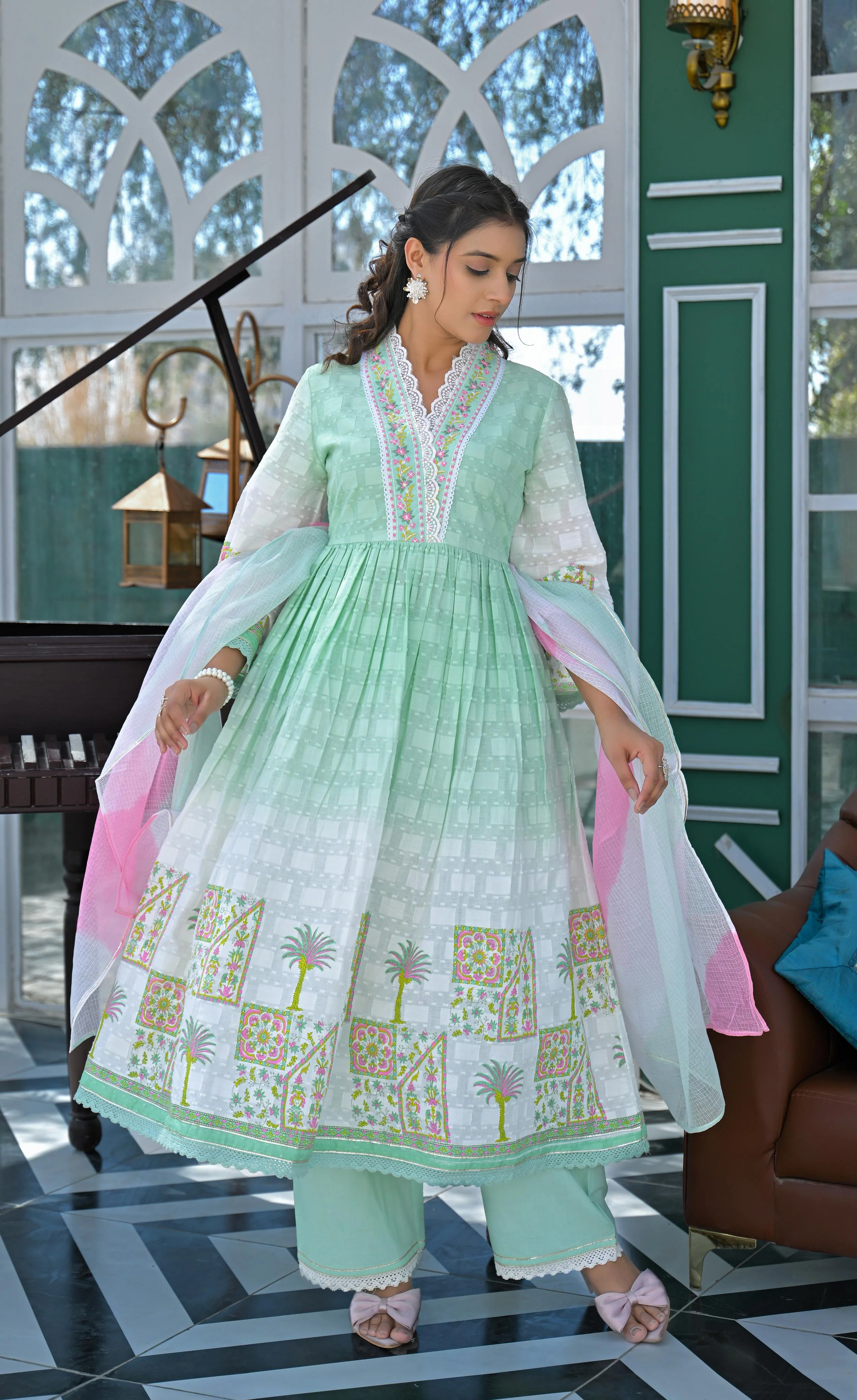 Tridhara Minty Cotton Suit Set - Image 3