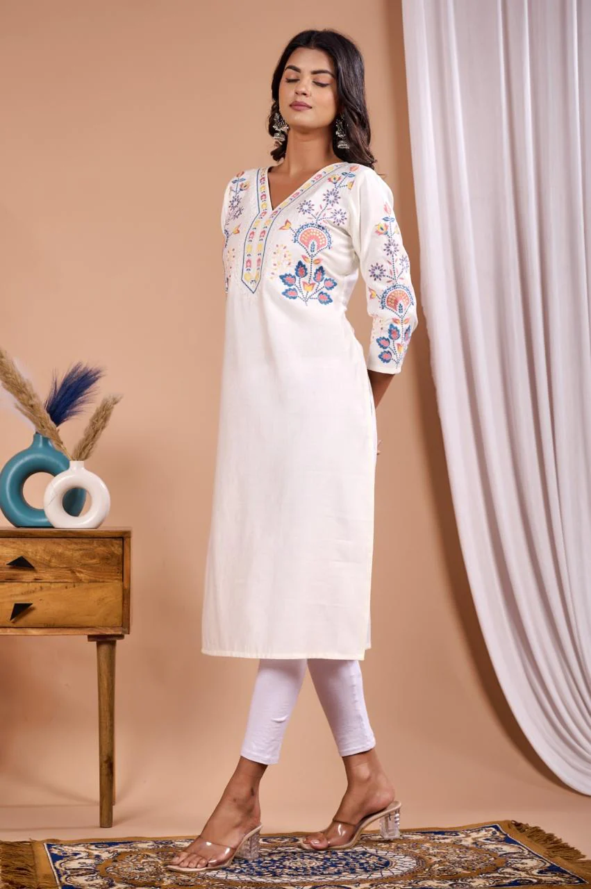 Uma Dove Embroidered Cotton Kurti - Image 4